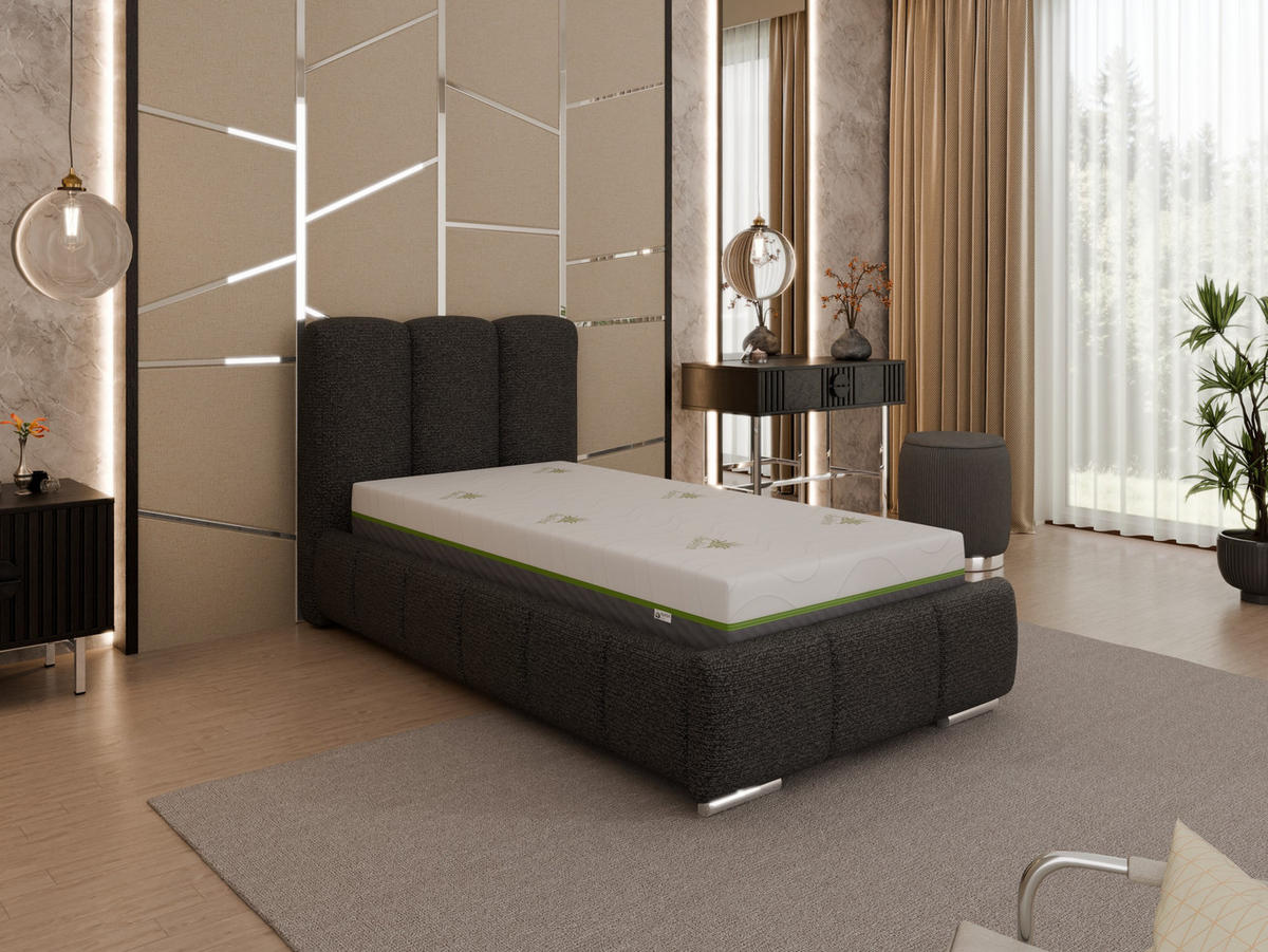 POLSTERBETT Zaira 90 x 200 cm mit Bettkasten und Lattenrost taschenfederkernmatratze mit kokos 21cm - graphite - Graphitfarben, Holz (90/200cm) - Panda Möbel