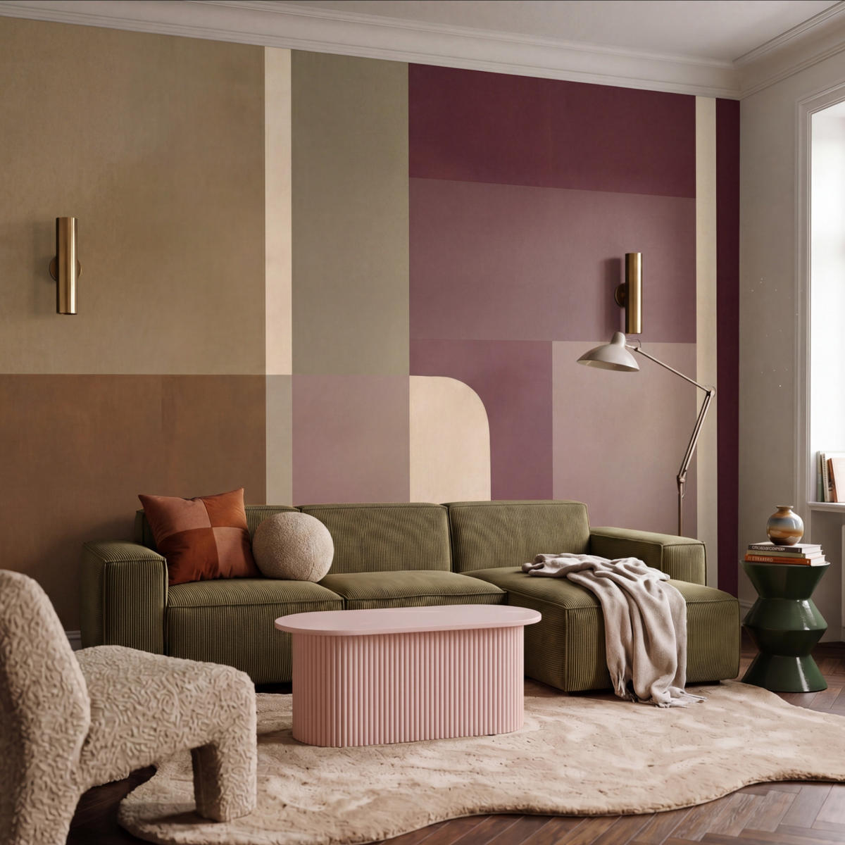 TAPETE - Unis - Abstrakt - Bordeaux - Linien - 400x300 cm - Multicolor, Papier (400/300cm) - OnlyWow