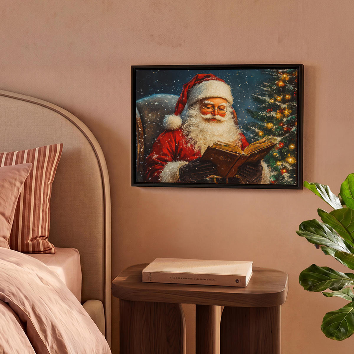 LEINWAND Bilder mit Rahmen - Weihnachtsmann - Weihnachten - Winter - Weihnachtsbaum - 40x30 - Bordeaux, Textil (40/30cm) - MuchoWow