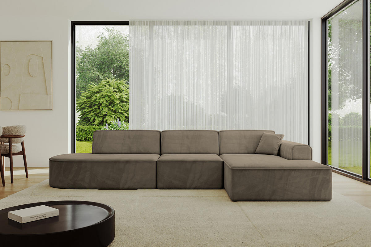 ECKSOFA Ottomane Rechts IREA-L2-v3 - 328x171x79 cm Braun - Braun, Holzwerkstoff/Textil (171/328cm) - ALTDECOR