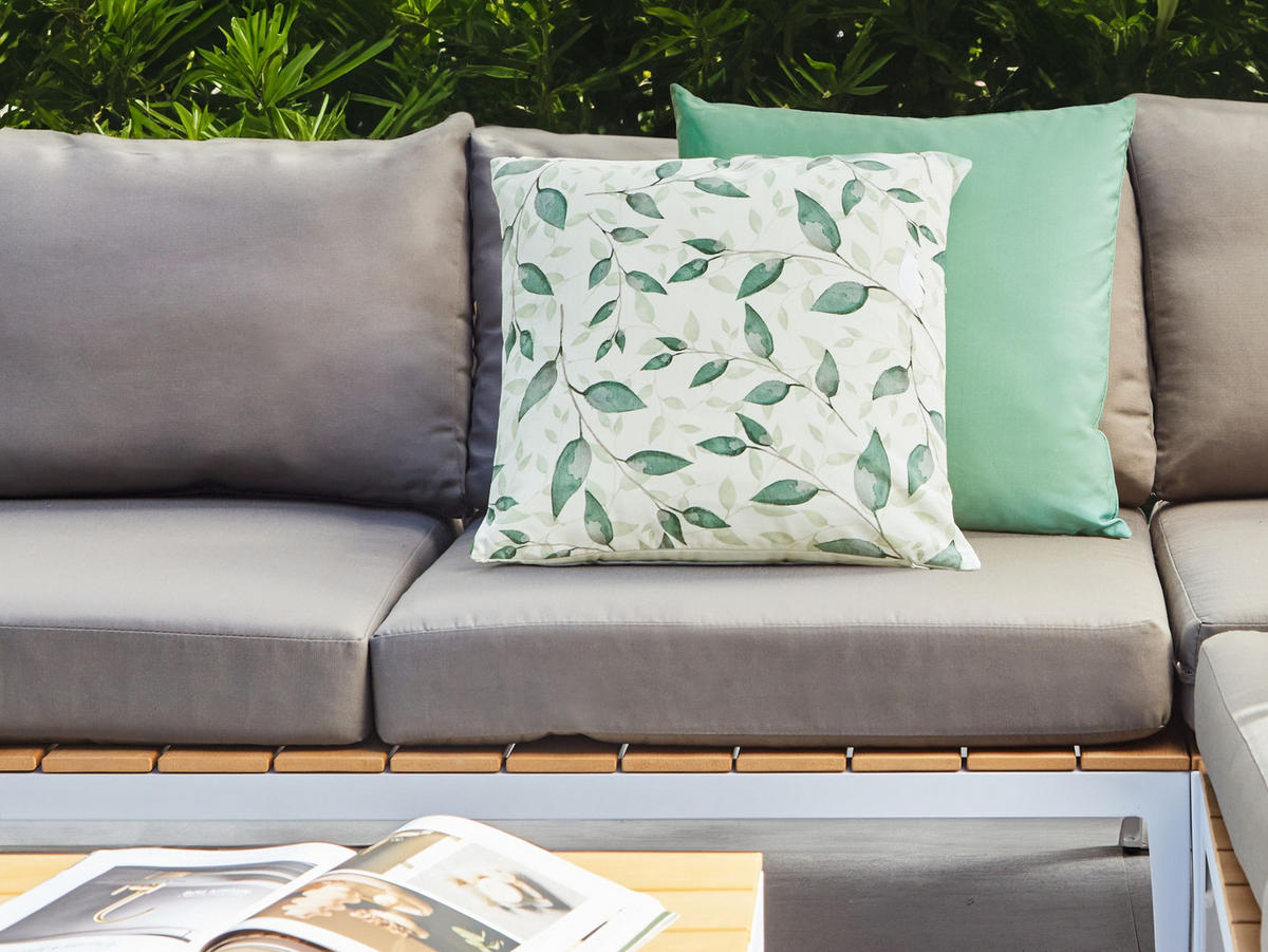 Gartenkissen 2er-Set Grün 45/7 cm Flyleaf - Weiß/Grün, Textil (45/45/45cm) - Beliani