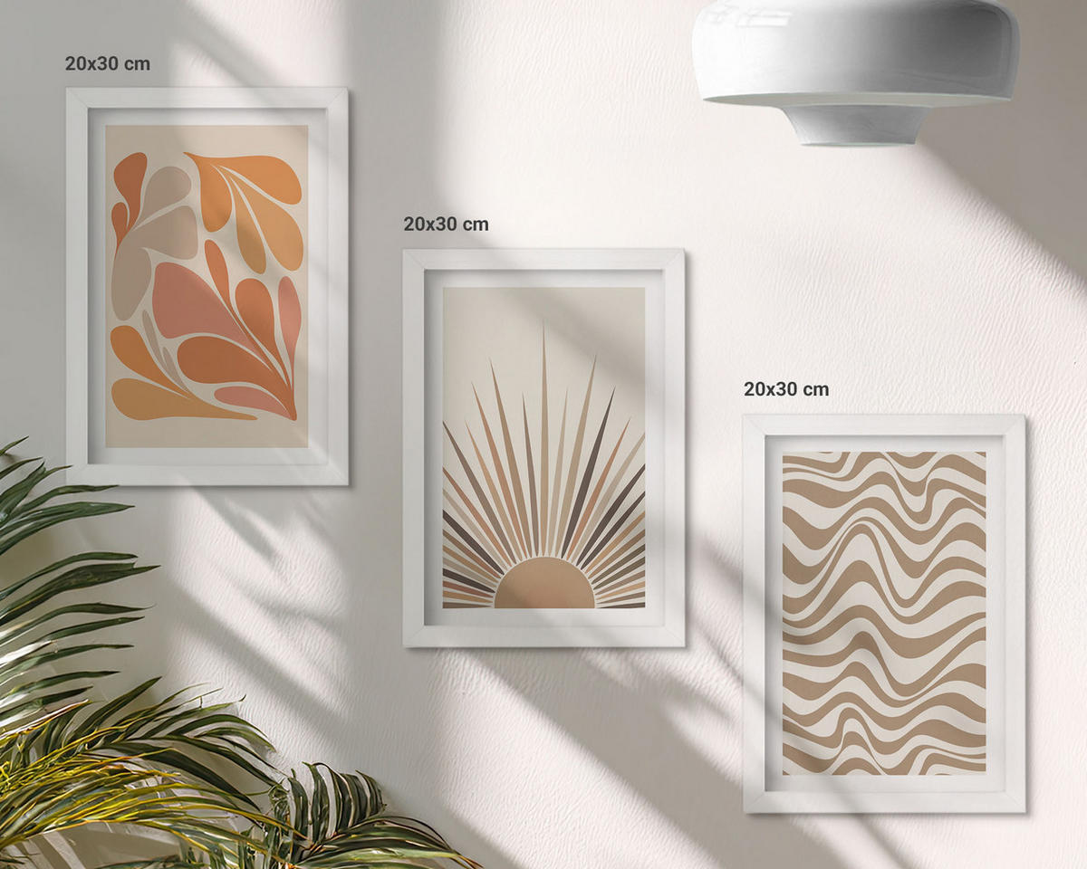 WANDBILDER 3er-Set - 20x30 cm Weißer Rahmen - Sonnen-Boho-Pastelltönen - Weiß, Kunststoff (20/30cm) - ArtPrintCave