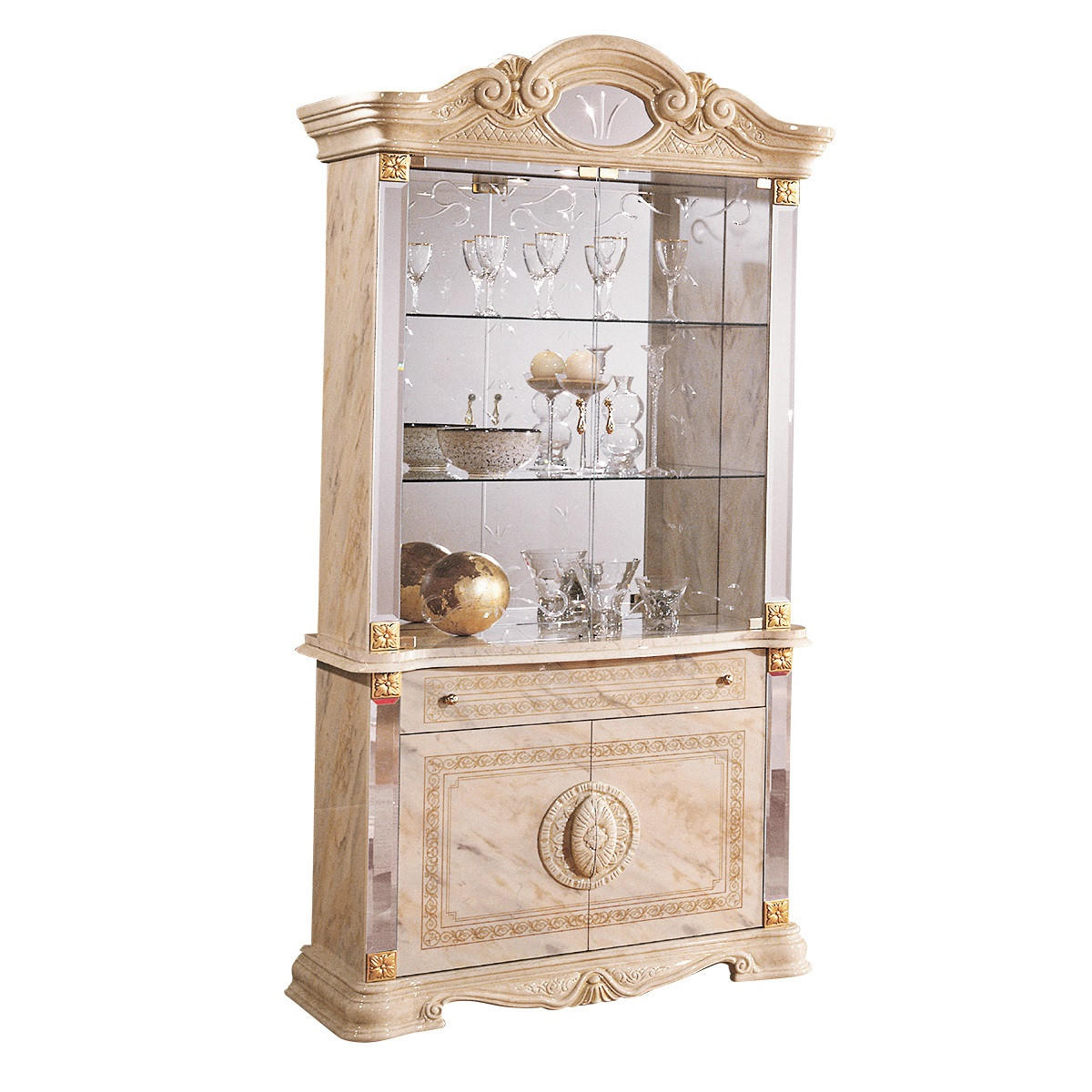 Interdesign24 Vitrine Beige, Gold 105x213x50 cm