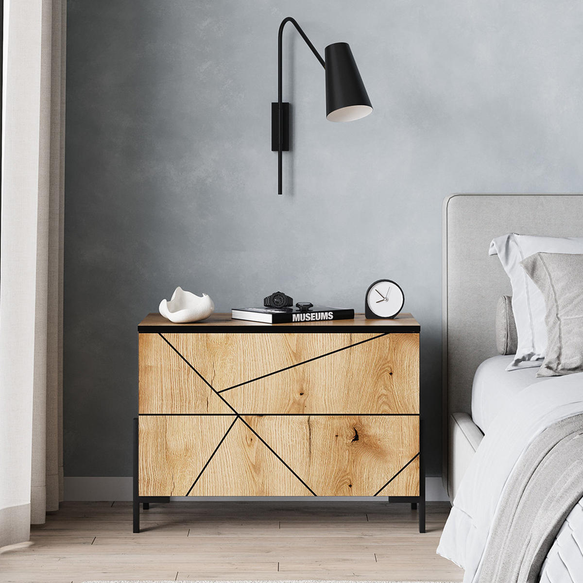 NACHTTISCH Hatto Eiche 78 x 55.2 cm mit 2 Schubladen - Eichefarben, Holzwerkstoff (78/55.2/39.7cm) - Vicco