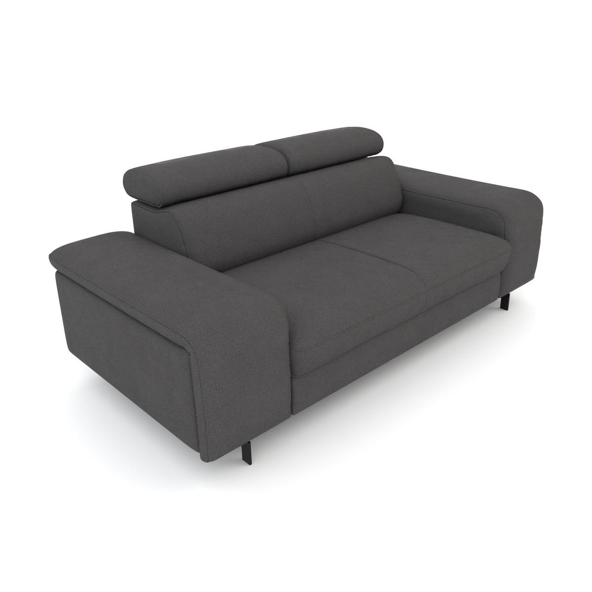 2,5-SITZER Vaasa Flachgewebe Grau klappb. Kopfstützen 198/100/81 cm - Dunkelgrau, Kunststoff/Textil (198/81/70cm) - foamnova