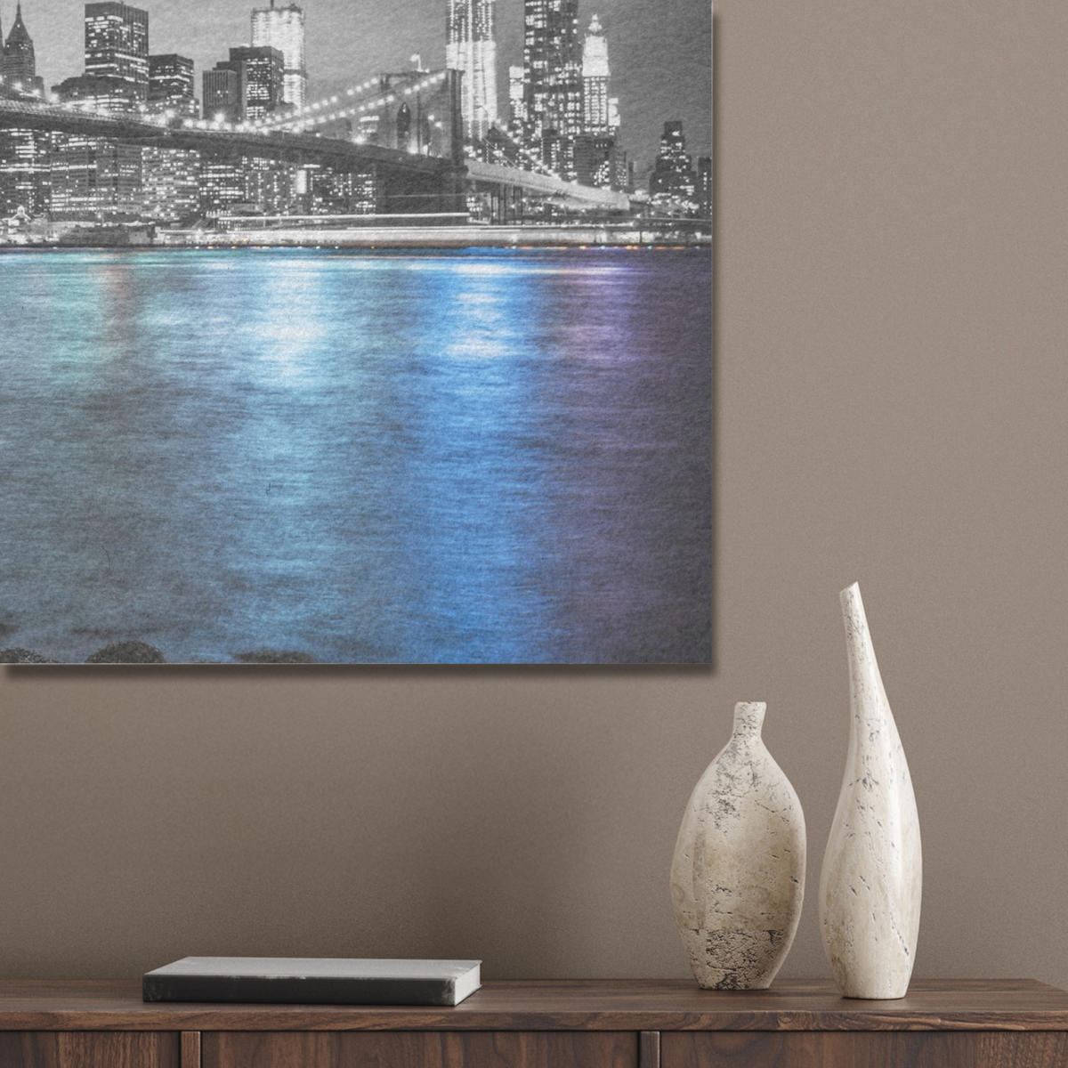 AKUSTIKBILD New York - Skyline - Stadt - Blau Akustikpaneele 90x60 cm - Blaugrau, Kunststoff (90/60/0.9cm) - MuchoWow