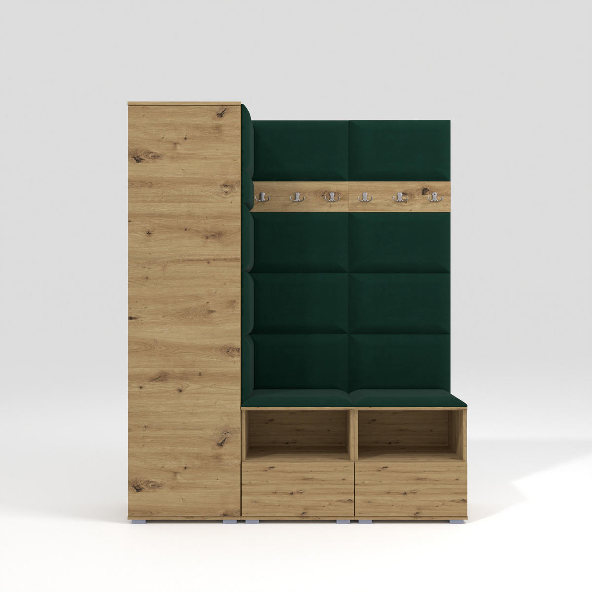 GARDEROBEN-SET Nela II mit gepolsterten Paneelen 150/187/40 - Dunkelgrün/Silberfarben, Holzwerkstoff/Kunststoff (150/187/40cm)