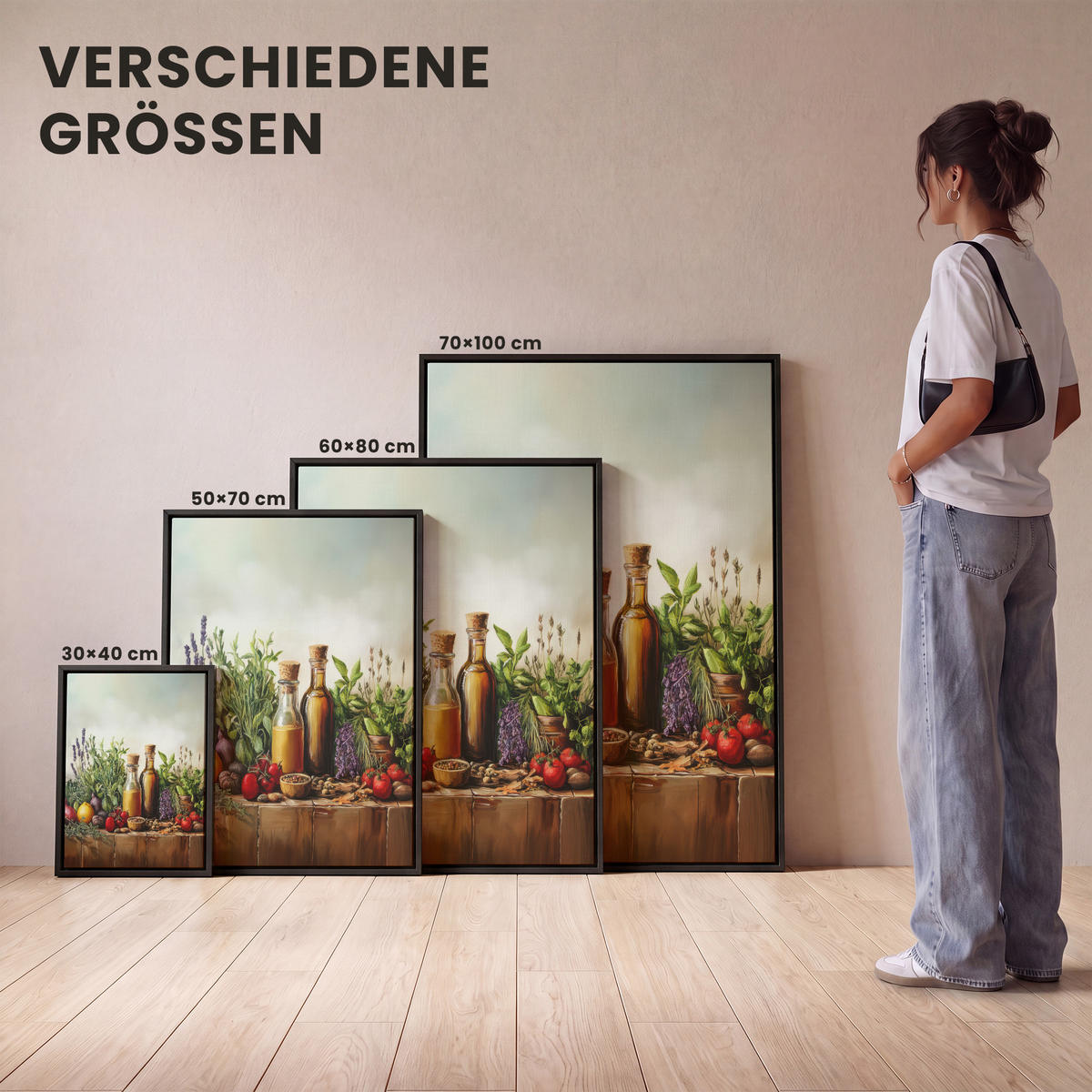 LEINWAND Bilder mit Rahmen - Stilleben - Kräuter - Gewürze - Früchte - Farbenfroh - 30x40 - Grün, Textil (30/40cm) - MuchoWow