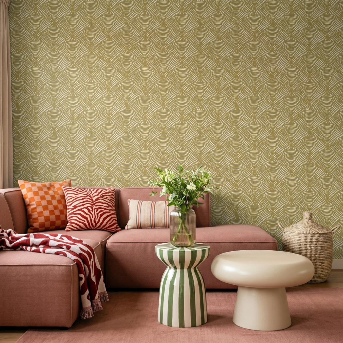 TAPETE - Fächer - Geometrisch - Grün - 280x200 cm - Goldfarben, Papier (280/200cm) - OnlyWow