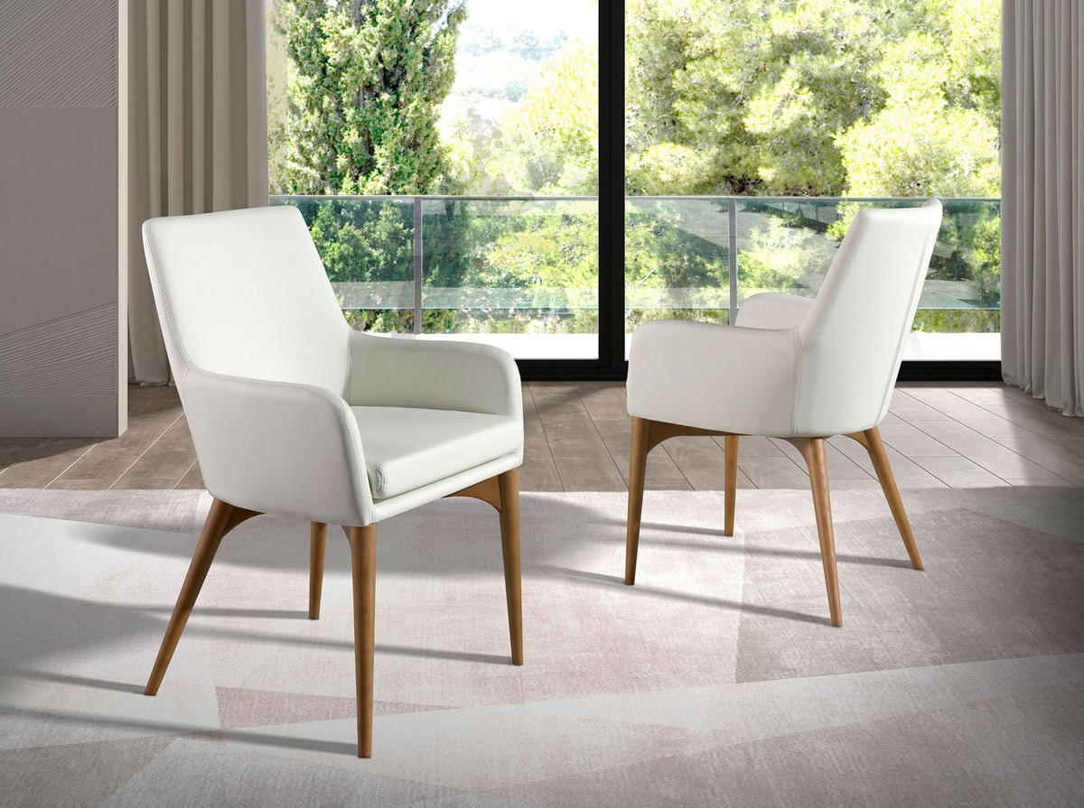 STUHL aus weißem Öko-Leder 57/64/88 cm - Walnussfarben/Weiß, Leder/Holz (57/88/64cm) - ANGEL CERDA