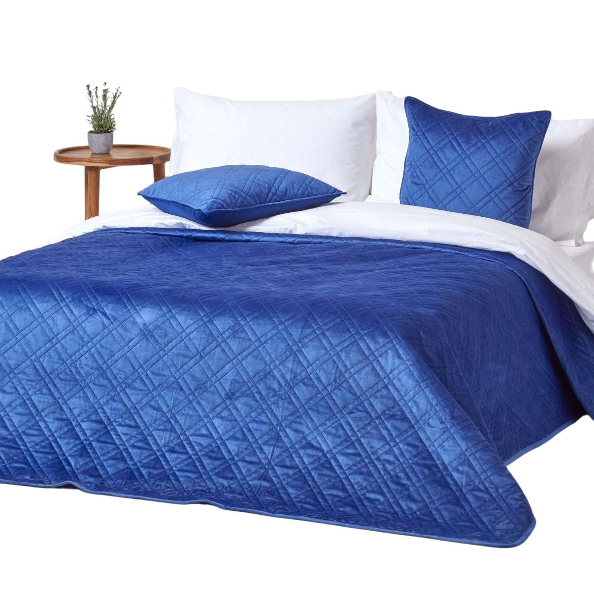 TAGESDECKE Samt 200/200 cm, geometrisch gemustert - Blau, Textil (200/200cm) - Homescapes