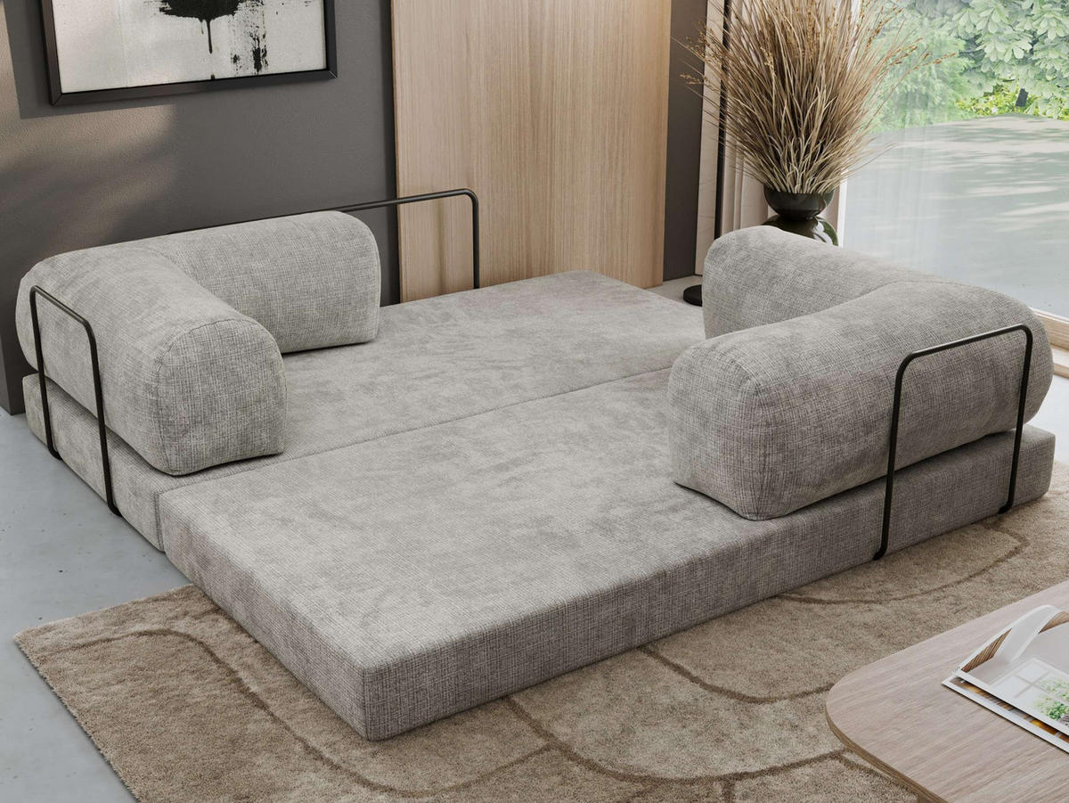 TROJMIESTNA POHOVKA ORSETTO - Svetlosivá Hrubo tkaná ženilka - čierna/svetlosivá, kov/textil (200/70/100cm) - MKS