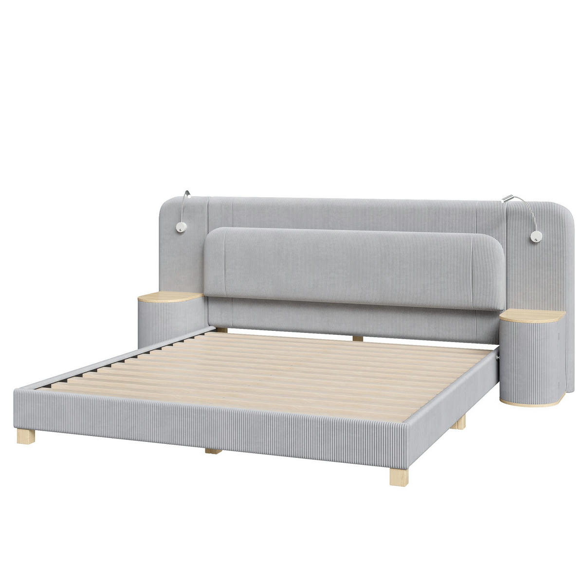 POLSTERBETT 180/200 cm mit Nachttischen und LED, DE-41849, in Grau - Grau, Holzwerkstoff (180/200cm) - ComfortXL