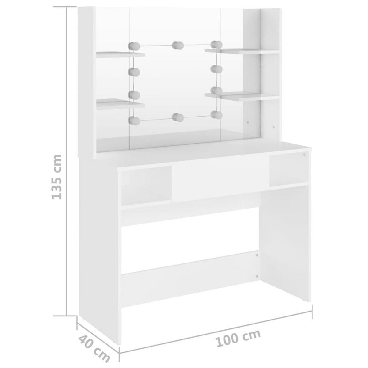 Schminktisch mit LED, weiß, 89,5x155x43,5 cm, MDF