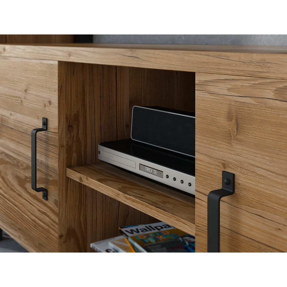 TV-MÖBEL Lyam Holz und Schwarz - Braun, Holzwerkstoff (147/57/43cm) - Petits-meubles