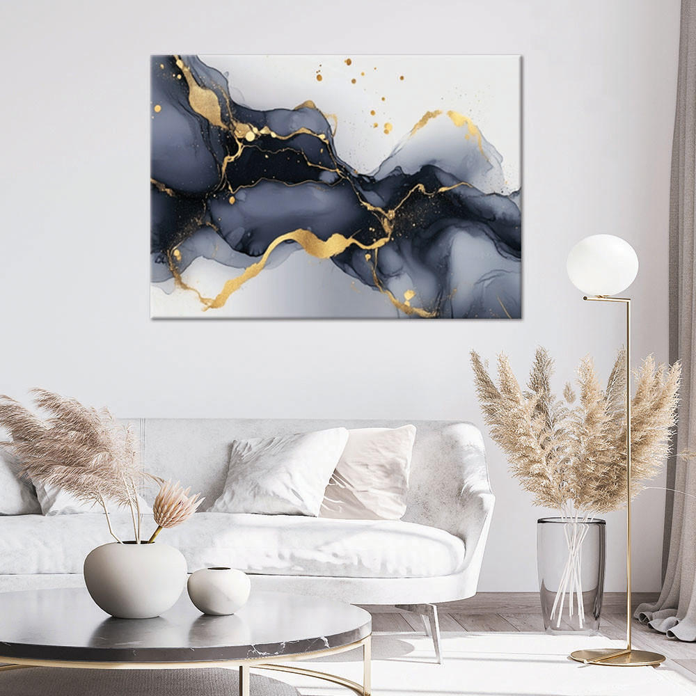 LEINWANDBILD Schwarz-weißer Marmor mit Gold 100x70cm - Grau, Textil (100/70cm) - Feeby