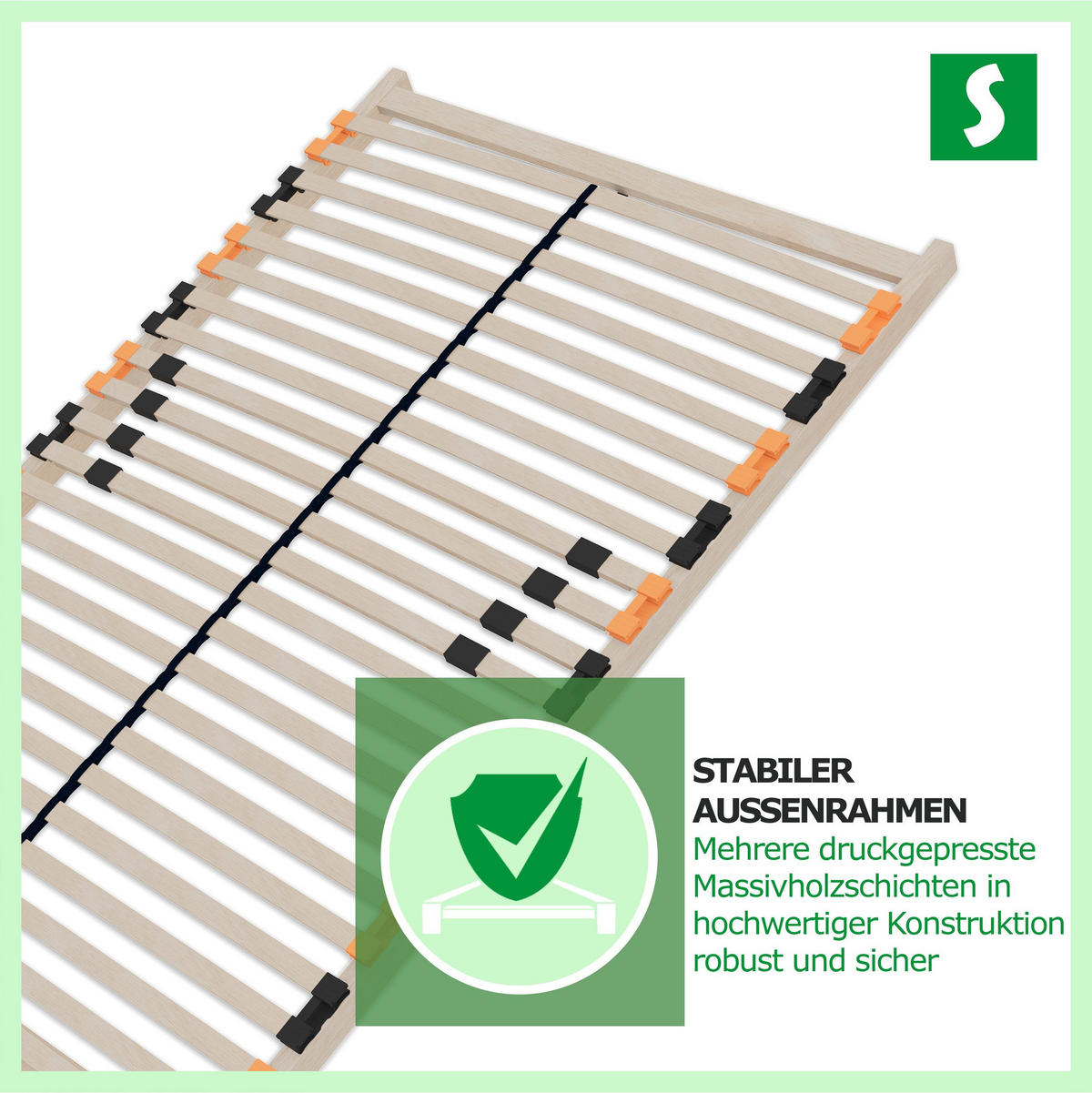 LATTENROST ErgoActive – 100/200 cm, 7 Zonen, Kopfteil verstellbar - Eschefarben, Holz/Metall (100/200cm) - Schlaftroll