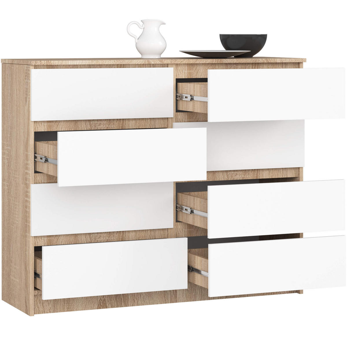 KOMMODE Eiche Sonoma, Weiß 99/120/40 - Weiß, Holzwerkstoff (120/99/40cm) - RAUMHIRSCH FURNITURE