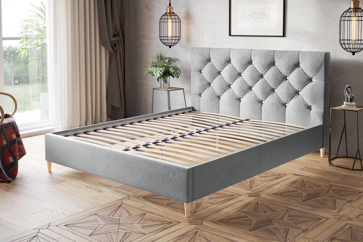 POLSTERBETT LUX Boston mit Kopfteil, 120 x 200 cm, Doppelbett mit Lattenrost aus Holz, Velourstoff Rosa, Füße in Farbe: Weiß - Pink, Holz/Textil (120/200cm) - Alpi-Möbel