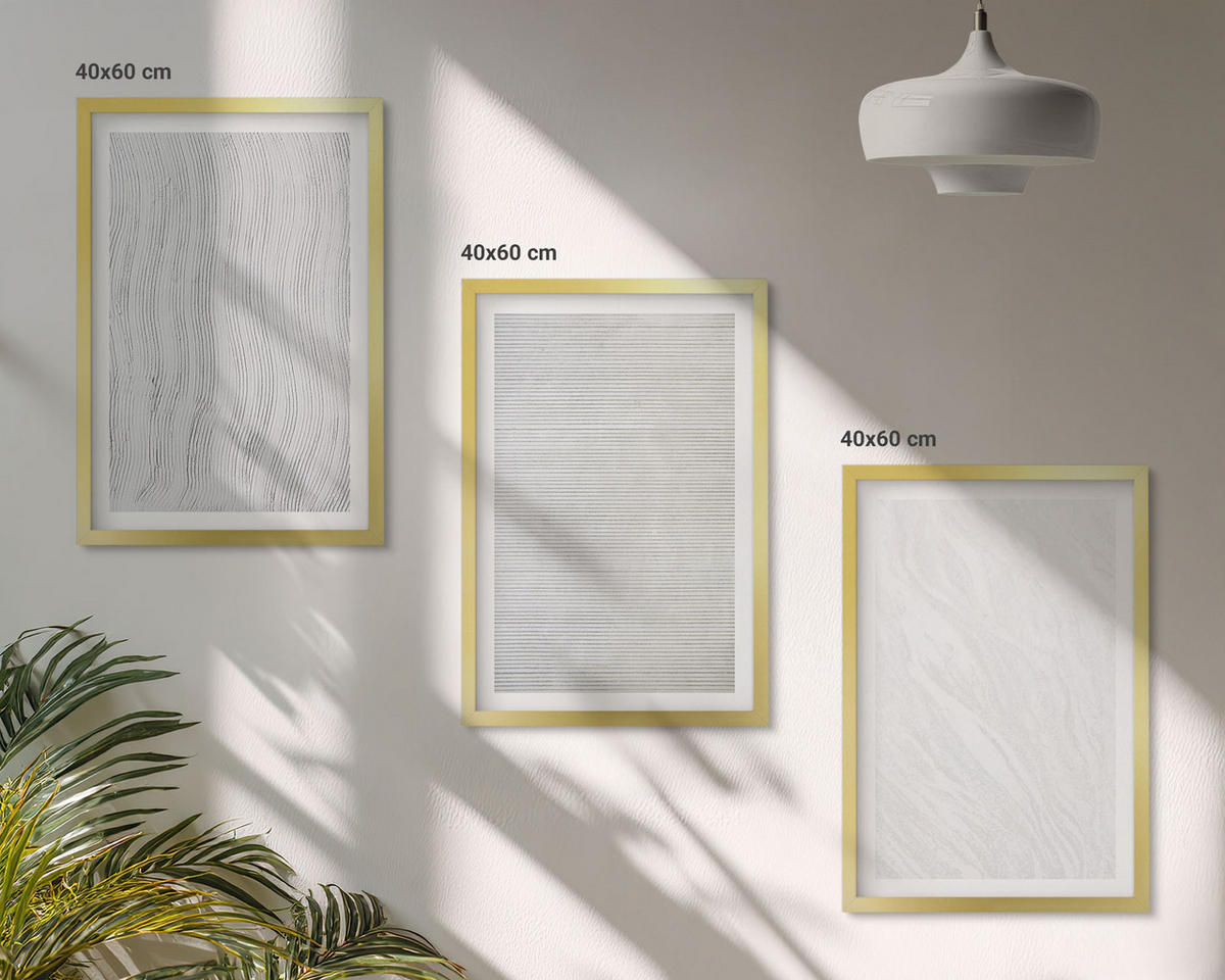 BILDER SET 3er Set - 40x60 cm Goldrahmen - Helle Sandmusterstrukturen - Goldfarben, Kunststoff (40/60cm) - TULUP