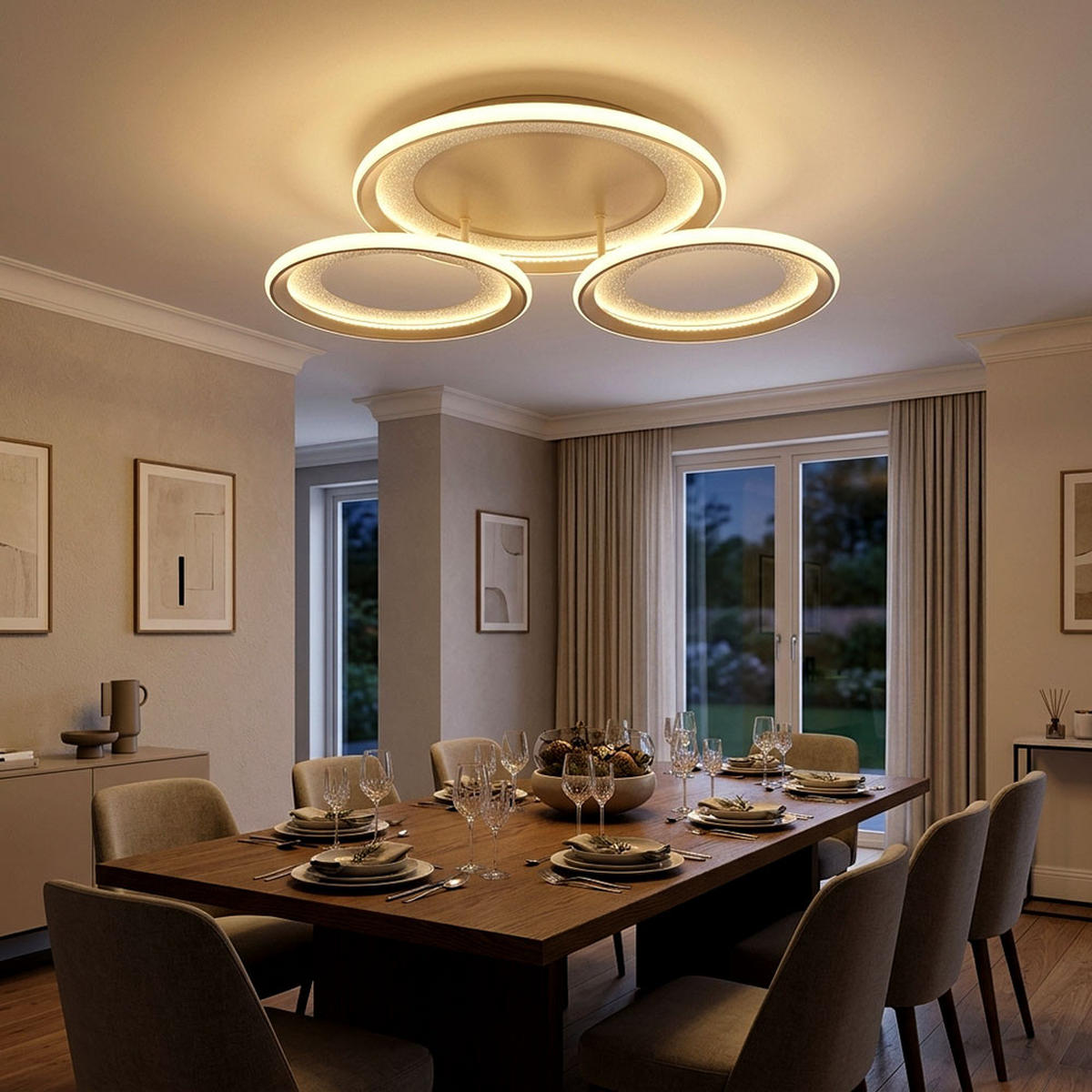 LED DECKENLEUCHTE Glitra Metall sandfarben - Bernsteinfarben, Metall (62.5/60.5/11cm) - Globo Lighting