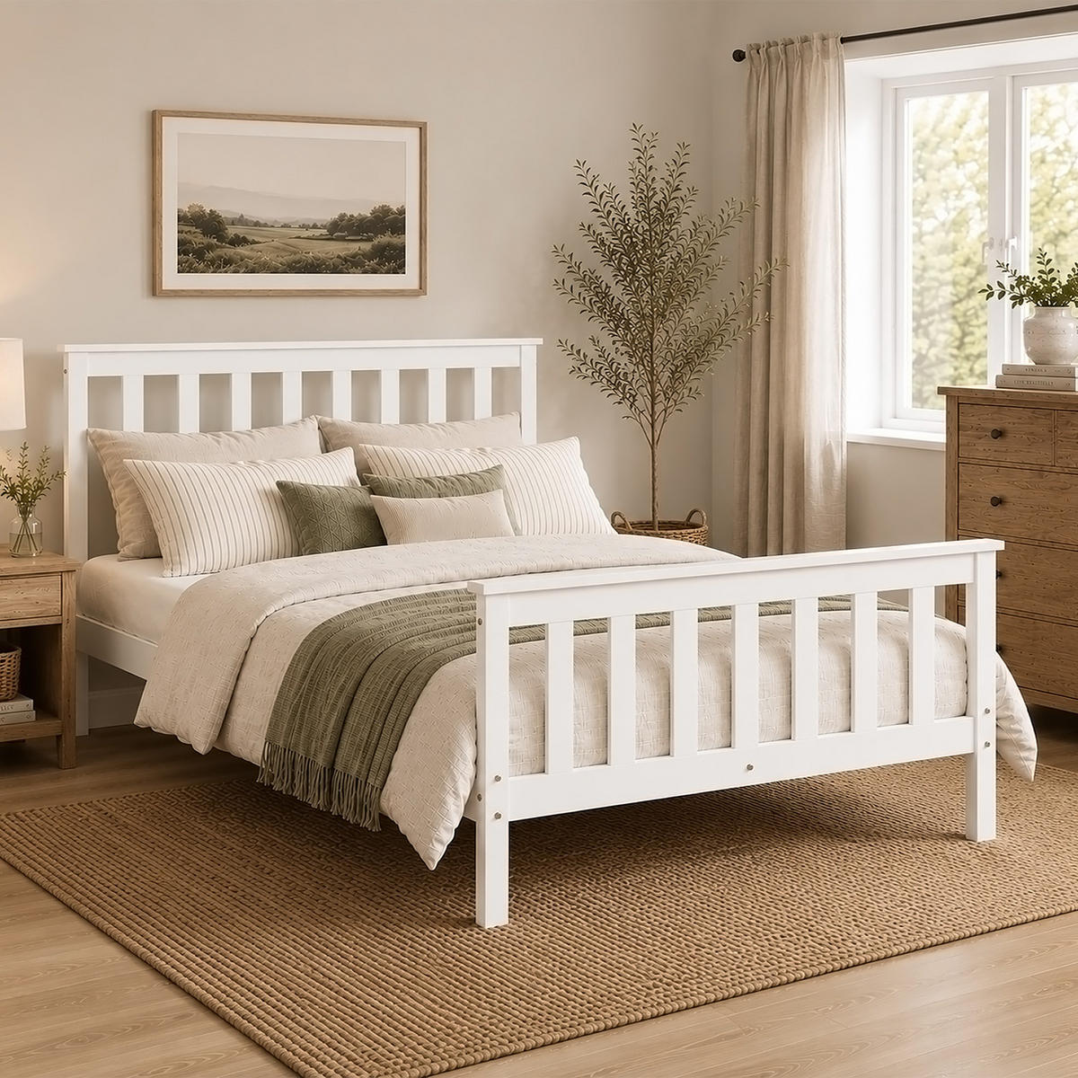 HOLZBETT Doppelbett mit Lattenrost 140/200 cm weiß - Weiß, Holz (140/200cm) - Homestyle4u