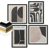 WANDBILDER 4er-Set - 50x50 cm & 40x60 cm Schwarzer Rahmen - Abstrakte minimalistische Poster - Schwarz, Kunststoff (50/50cm) - ArtPrintCave