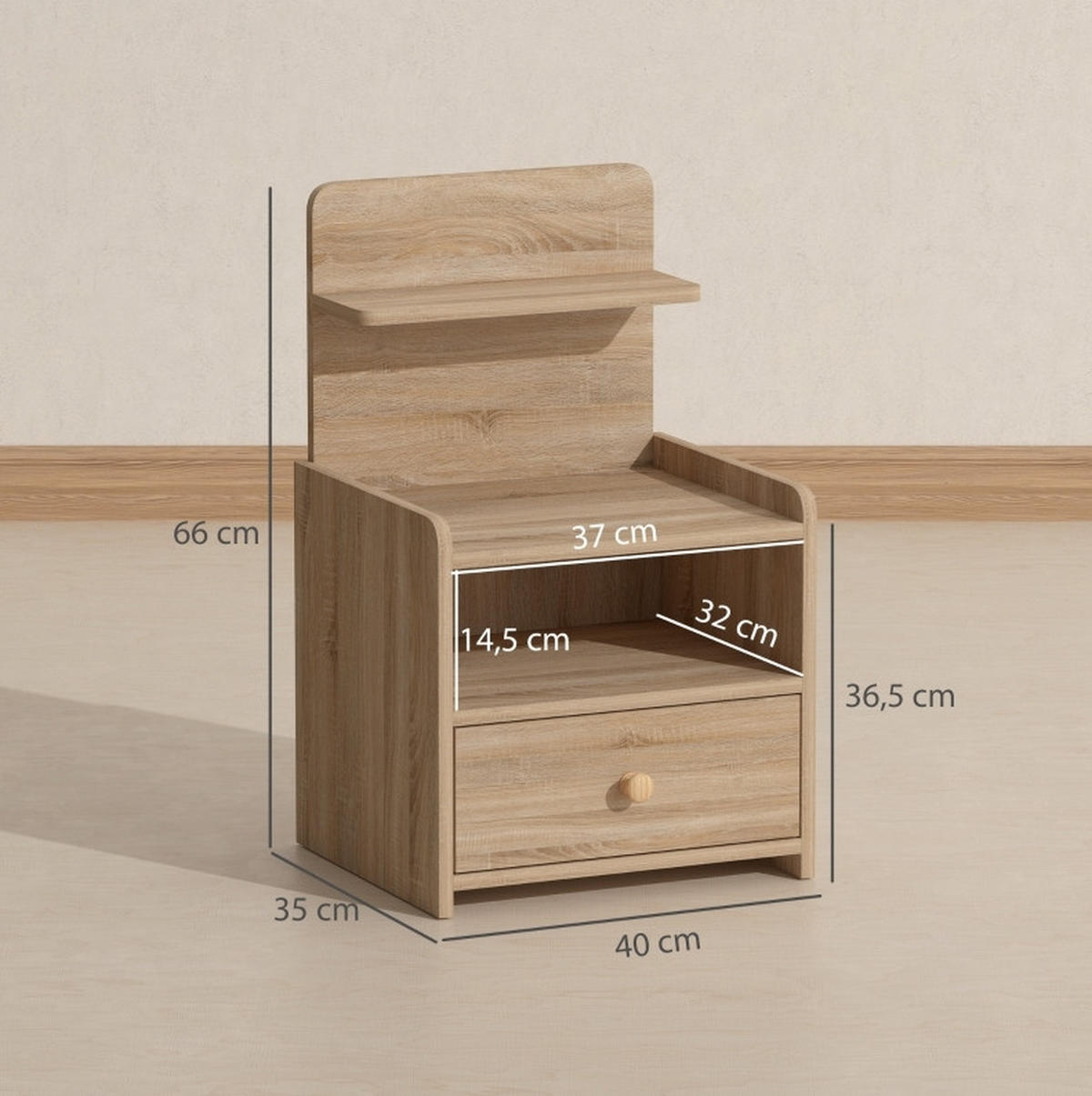 NACHTTISCH aus melaminbeschichteter Spanplatte 35x40x66 cm Naturholz mit Schublade und Fach, kippsicher - Nussbaumfarben, Holzwerkstoff (40/66/35cm) - Modfu