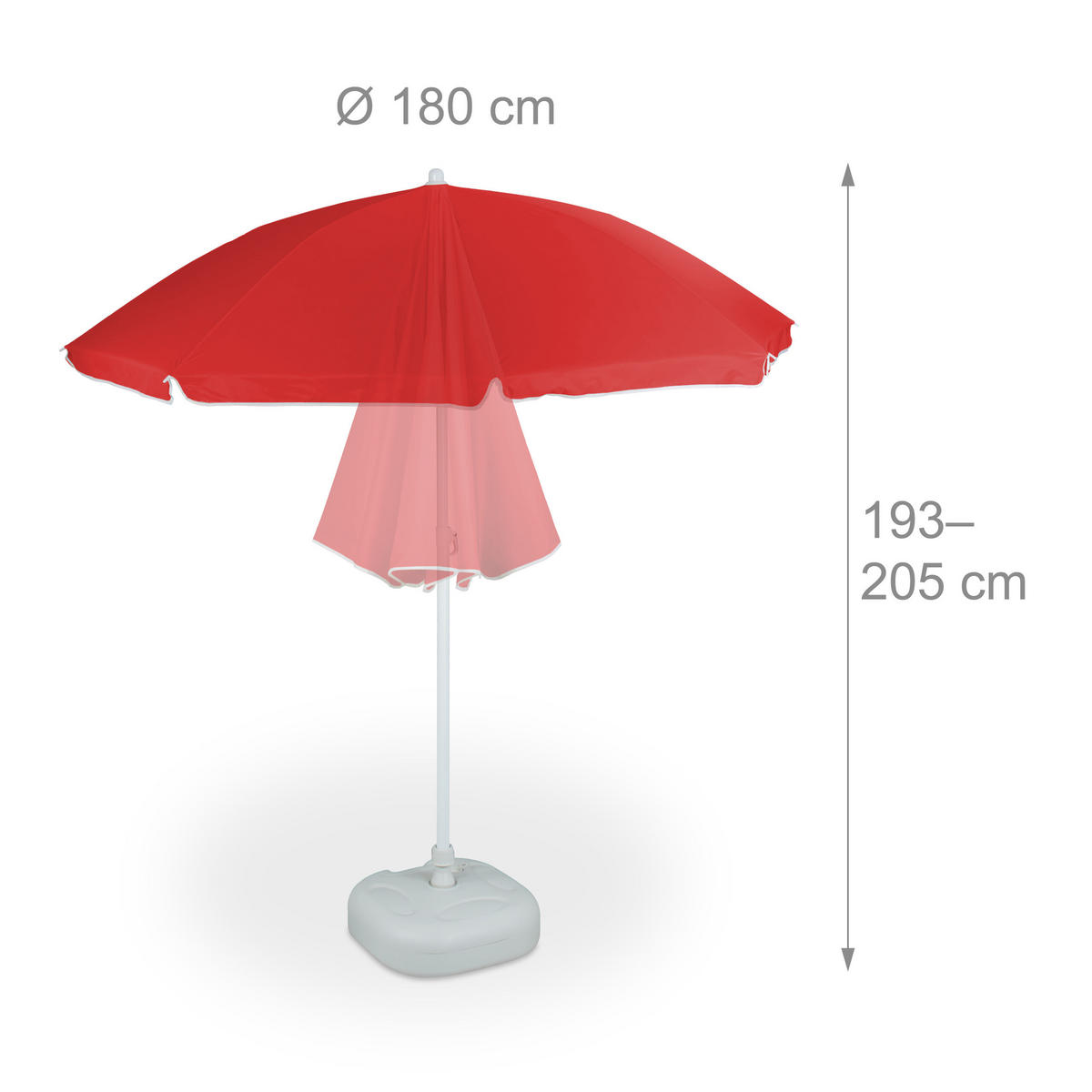 SONNENSCHIRM - Rot, Textil/Metall (180/180cm) - Relaxdays