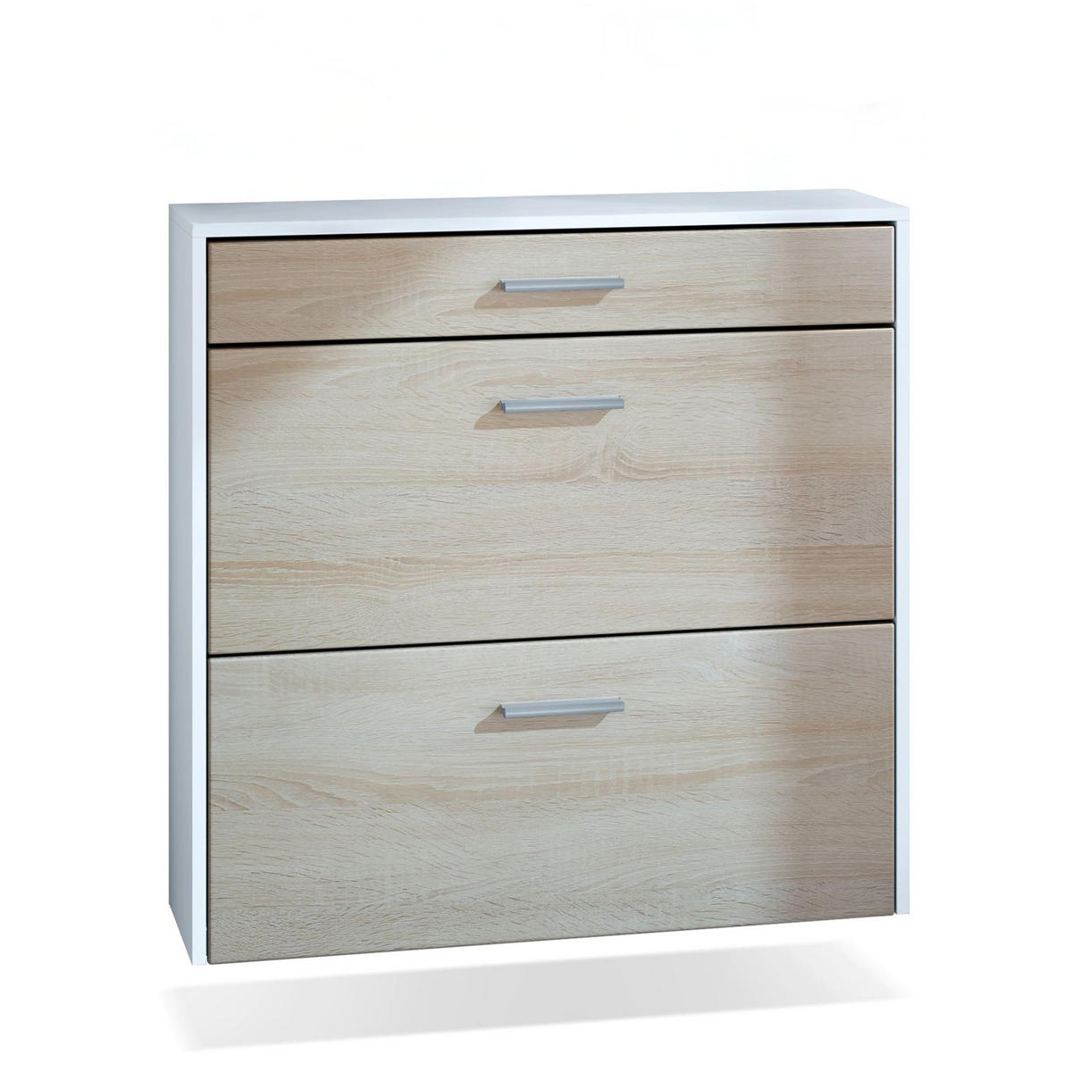 HÄNGENDER-SCHUHSCHRANK Roma Air Schmal mit 2 Klappen und 1 Schublade, Platzsparender Schuhkipper, Weiß matt/Eiche Sägerau (89 x 87 x 23 cm) - Eiche San Remo, Holzwerkstoff (89/87/23cm) - InnoFurn