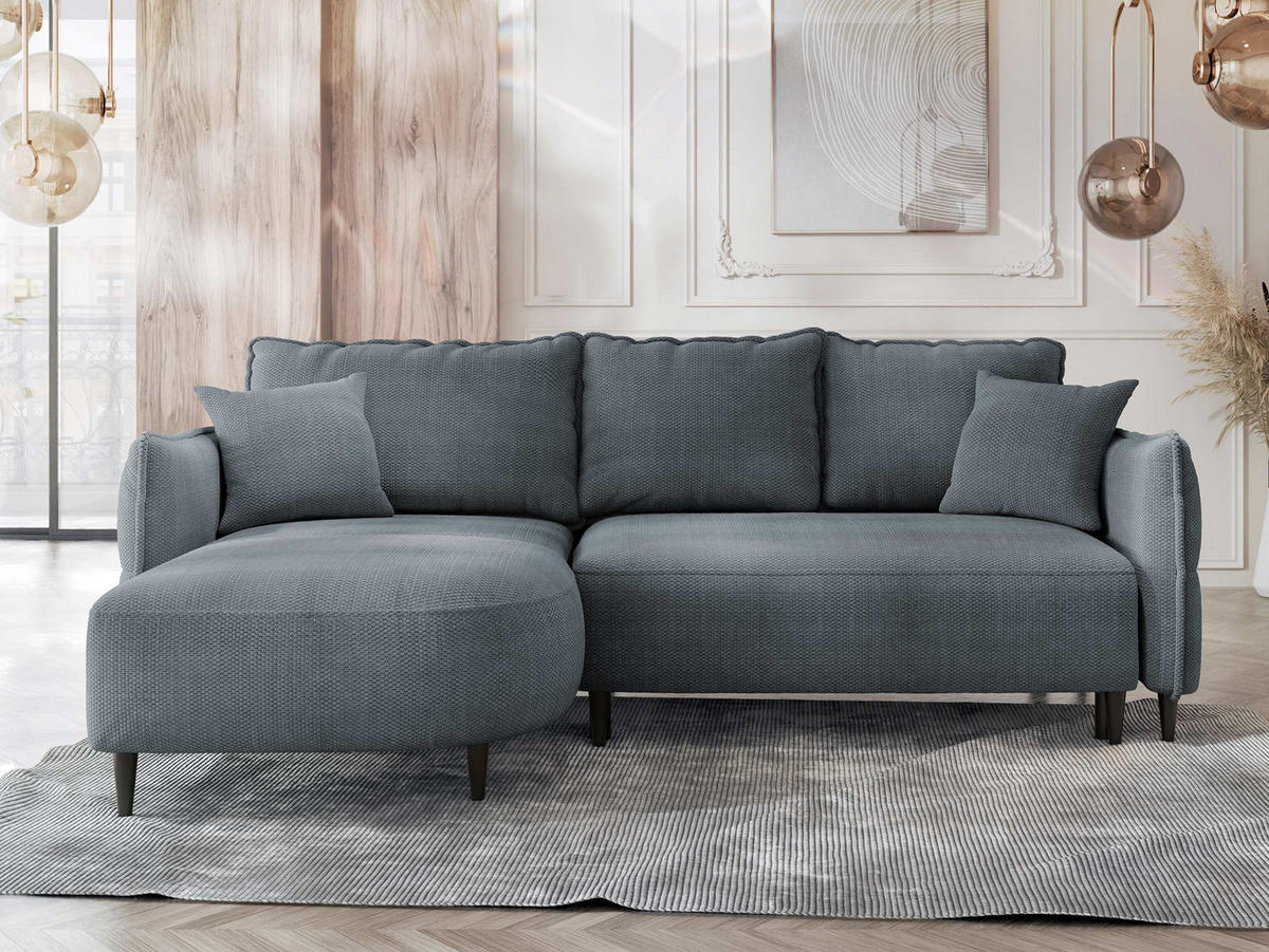 ECKSOFA Sycylia, Seite: Links - Dunkelgrau/Schwarz, Holz/Textil (244/165cm) - MIRJAN24
