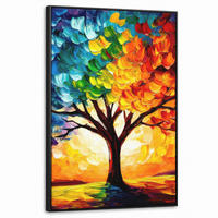 LEINWAND Bilder mit Rahmen - Baum - Kunst - Natur - Sonnenuntergang - 60x90 - Multicolor, Textil (60/90cm) - MuchoWow