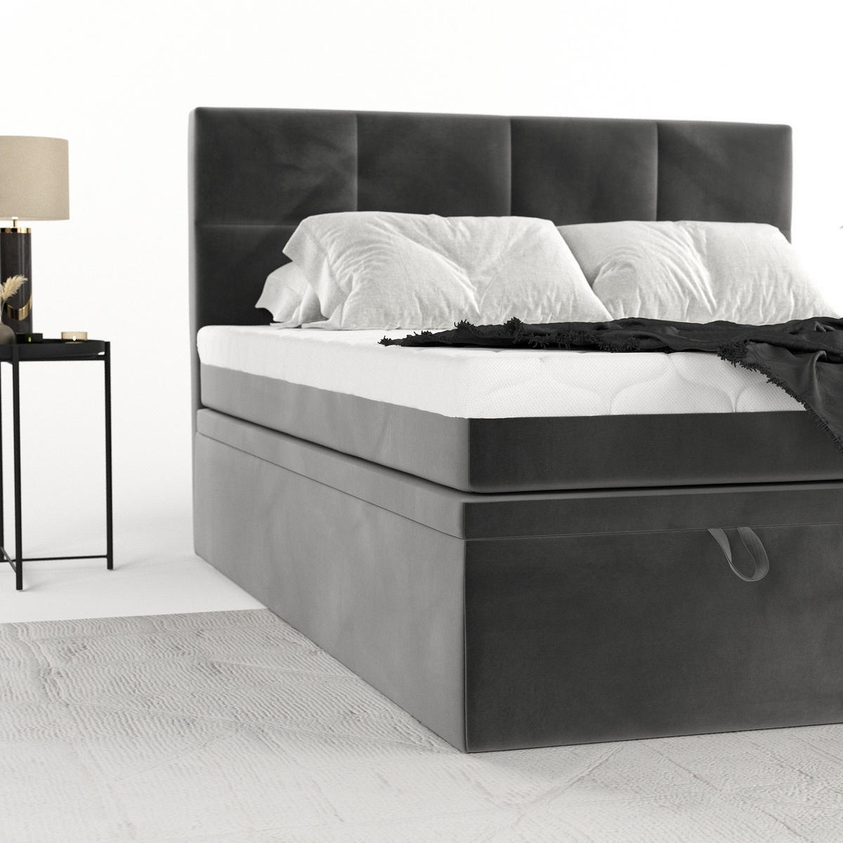 BOXBETT Tessa 180/200 cm Grau im Kronos Stoff - Schwarz/Grau, Holz/Holzwerkstoff (180/200cm) - AltaBeds