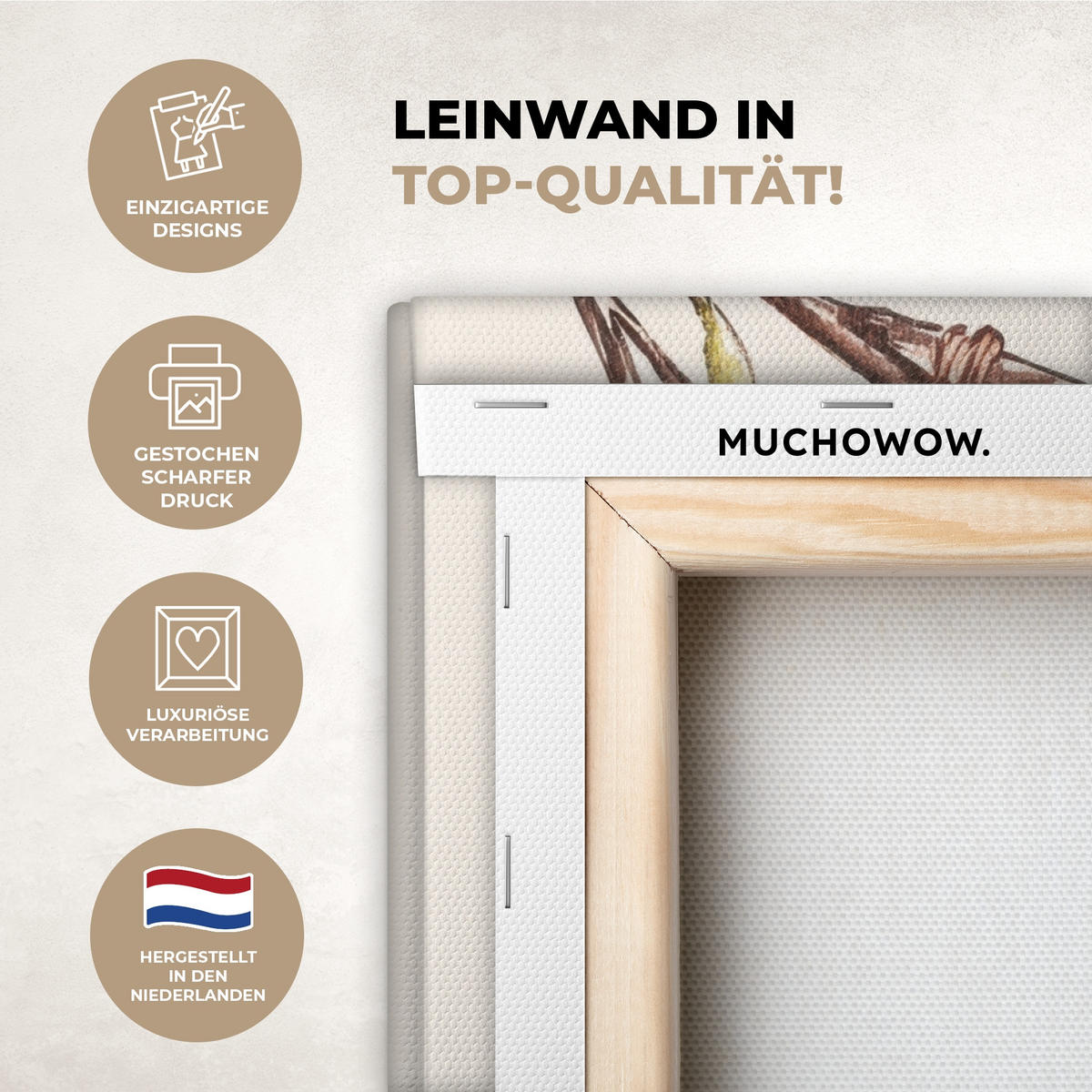 LEINWANDBILD Osterkuchen - Schleife - Eier Wandbild Wohnzimmer 50x50 cm - Creme, Textil (50/50cm) - MuchoWow