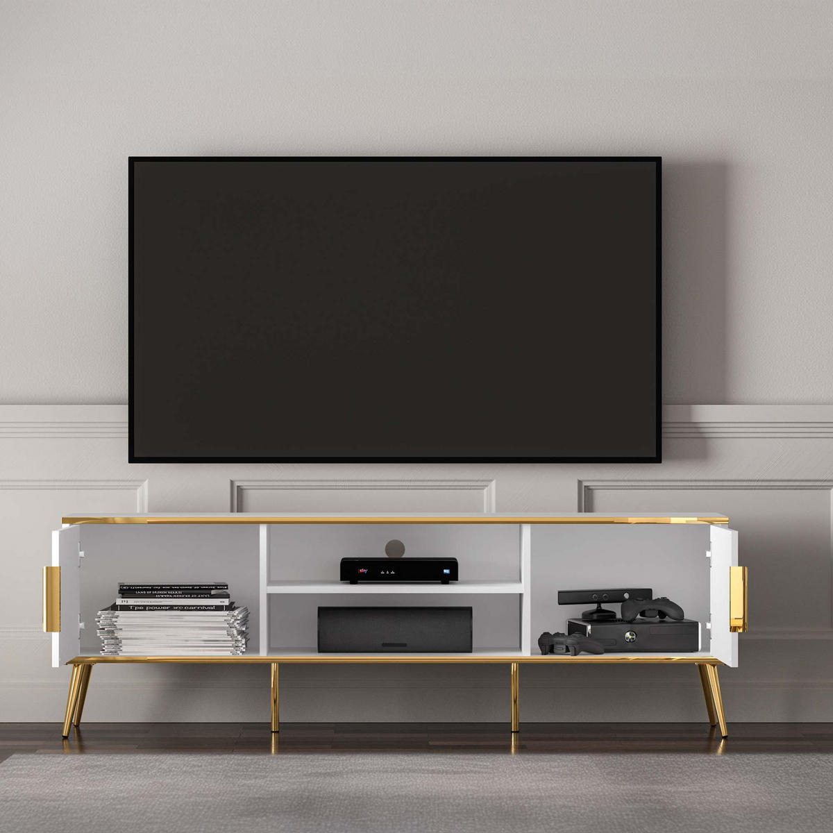 LOWBOARD VELTI TV-Schrank,Weiß - Weiß, Holzwerkstoff (160/53/40cm) - KONSIMO®