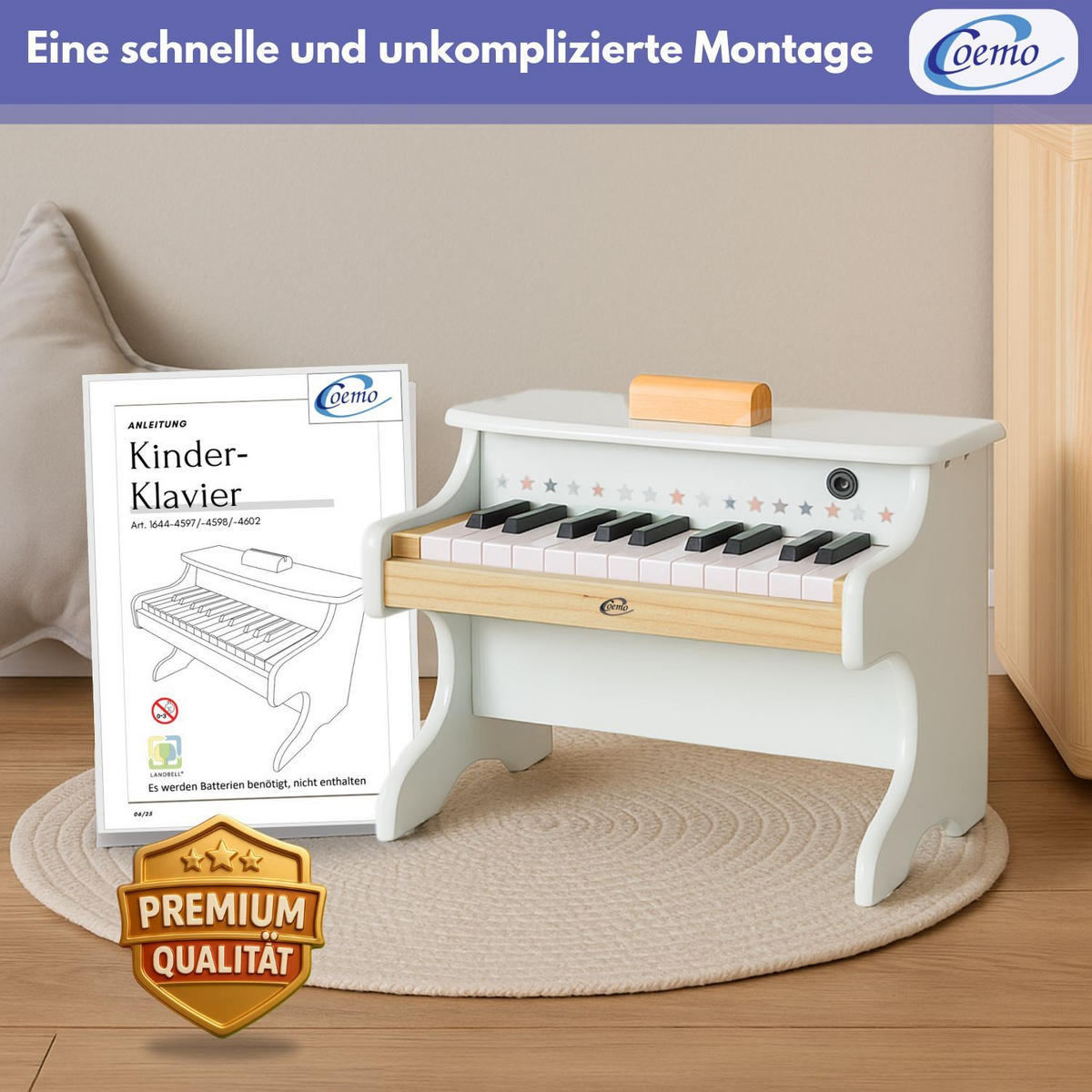 KINDERKLAVIER Farbe Weiß - Weiß, Holzwerkstoff (25/42cm) - Coemo