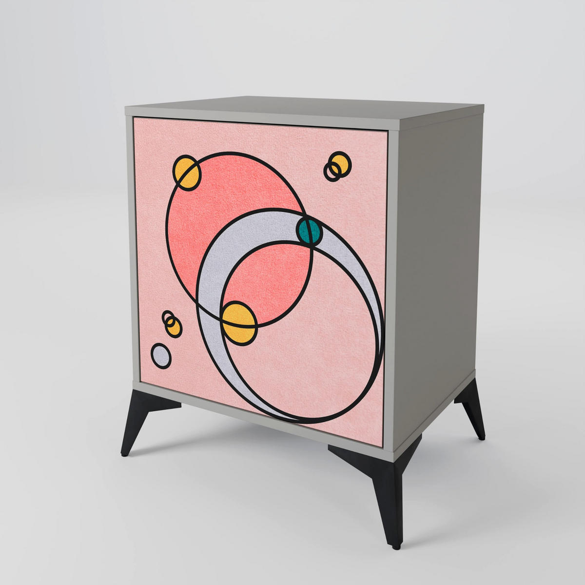 SIDEBOARD GOSSAMER ECHOES, Grau, 57,5x42x77,5 cm, Schräge Buchenholzfüße - Buchefarben/Multicolor, Holzwerkstoff/Buchenholz (57.5/77.5/42cm) - SpaceRebels