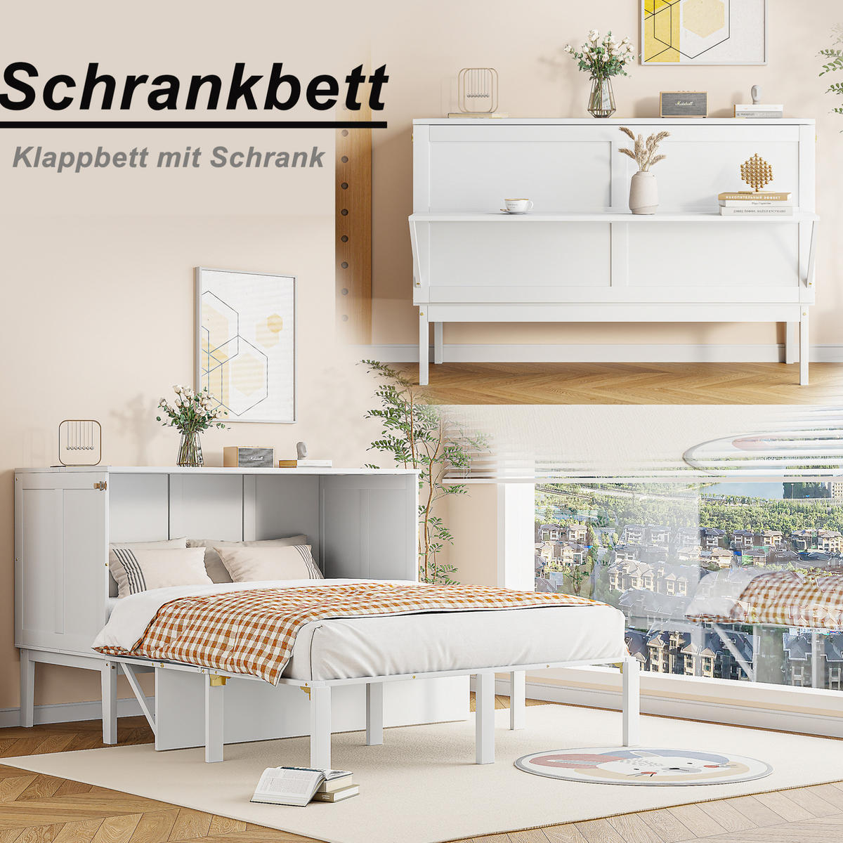 SCHRANKBETT 140/200 cm Weiß vertikal aus Holz mit Stauraum - Weiß, Holz (140/200cm) - MIVRAY
