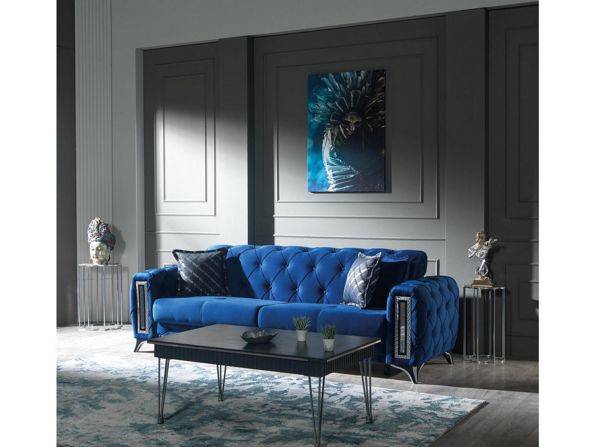 SITZGARNITUR Rosario, Blau Stellvariante 2+2+1 - Blau, Holzwerkstoff/Kunststoff (160/80/100cm)