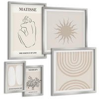 BILDER SET 5er Set - 50x50 cm & 20x30 cm & 40x60 cm Silberner Rahmen - Stilvolle minimalistische Linien - Silberfarben, Kunststoff (40/60cm) - TULUP