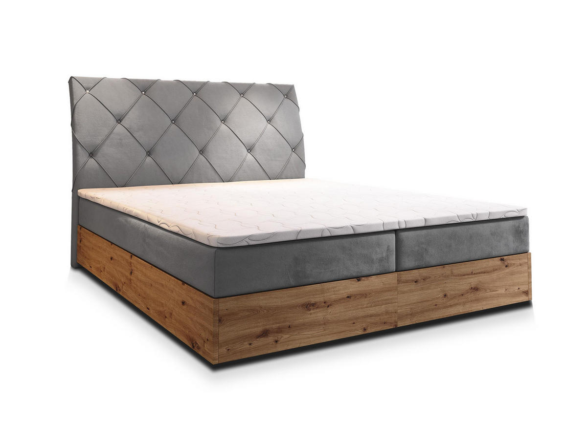 BOXBETT VELLANO 140x200 cm mit Matratze und Topper - Hellgrau - Hellgrau, Holz (140/200cm) - MASSENO