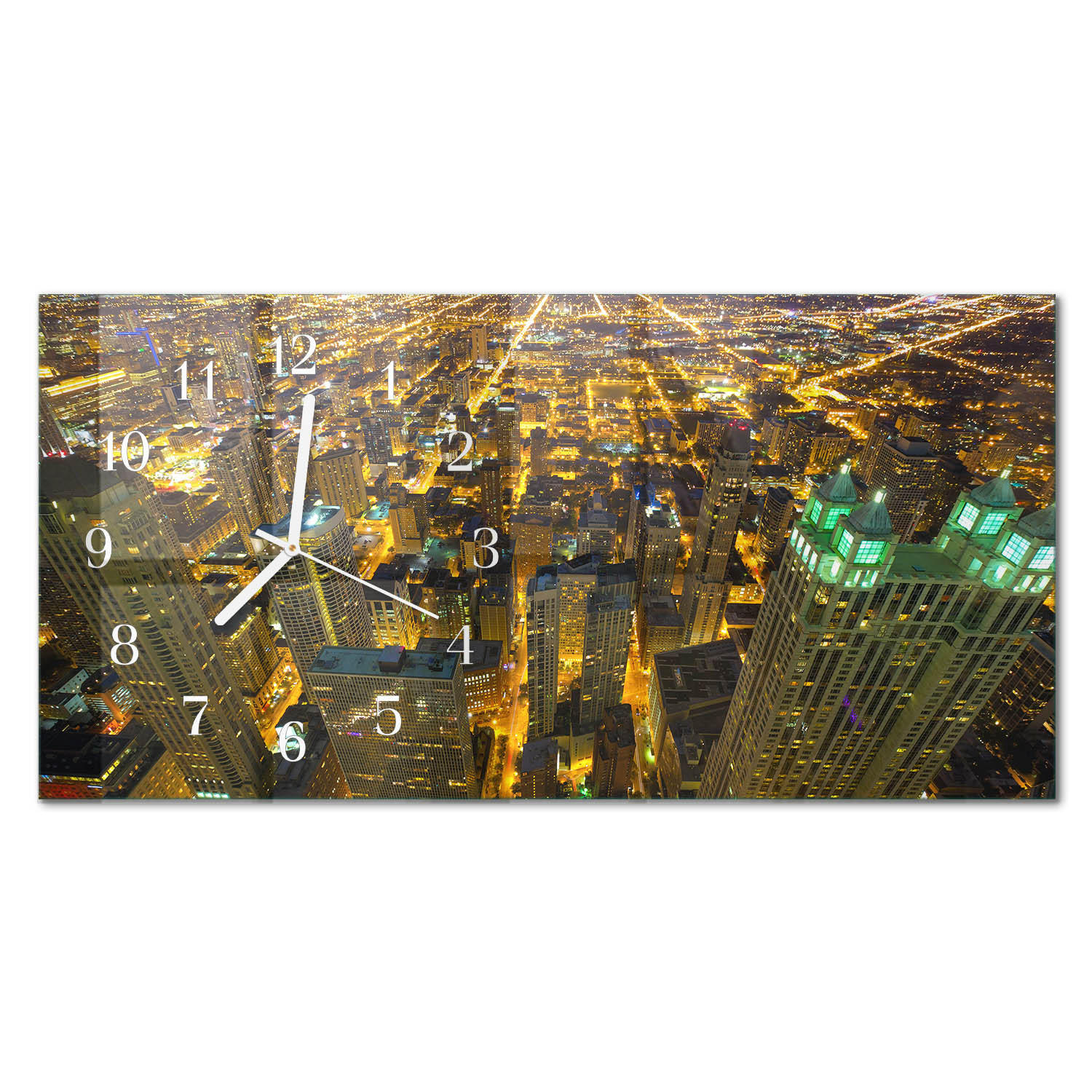 WANDUHR aus Glas 60x30 cm - Stadt bei Nacht - Gelb, Glas (60/30/0.4cm) - TULUP