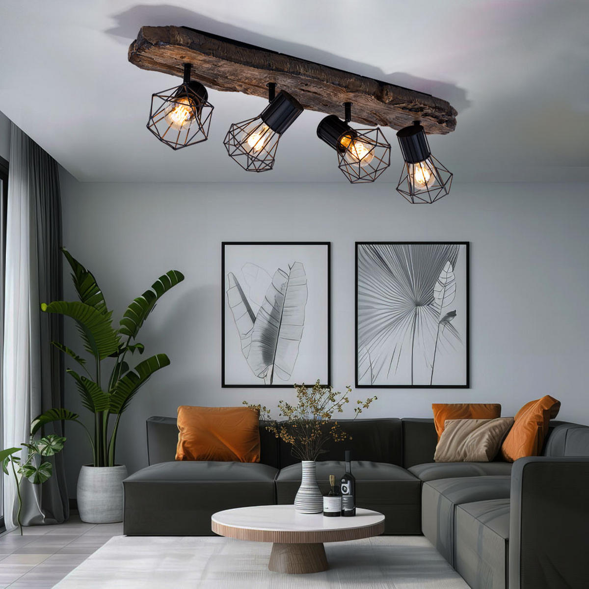 LED DECKENLEUCHTE Metall Holzoptik Braun - Braun, Metall (78/15/24cm) - Globo Lighting