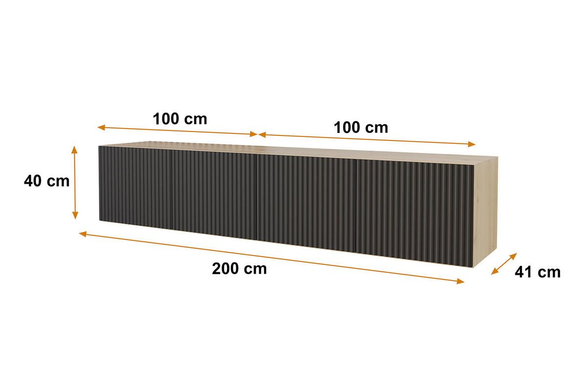 LOWBOARD NOA-2-W 2x100x40x41 cm - Artisan / Schwarz - Schwarz, Holzwerkstoff (200/40/41cm) - ALTDECOR