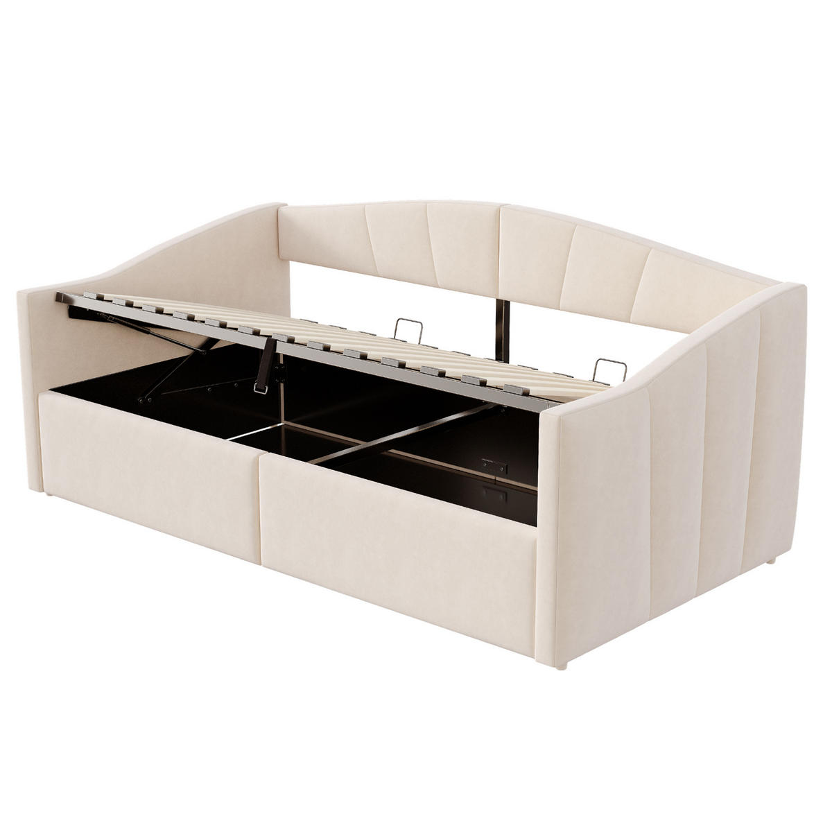 POLSTERBETT 90/200 cm Beige aus Samt mit Stauraum - Beige, Textil (90/200cm) - OKMYHOME