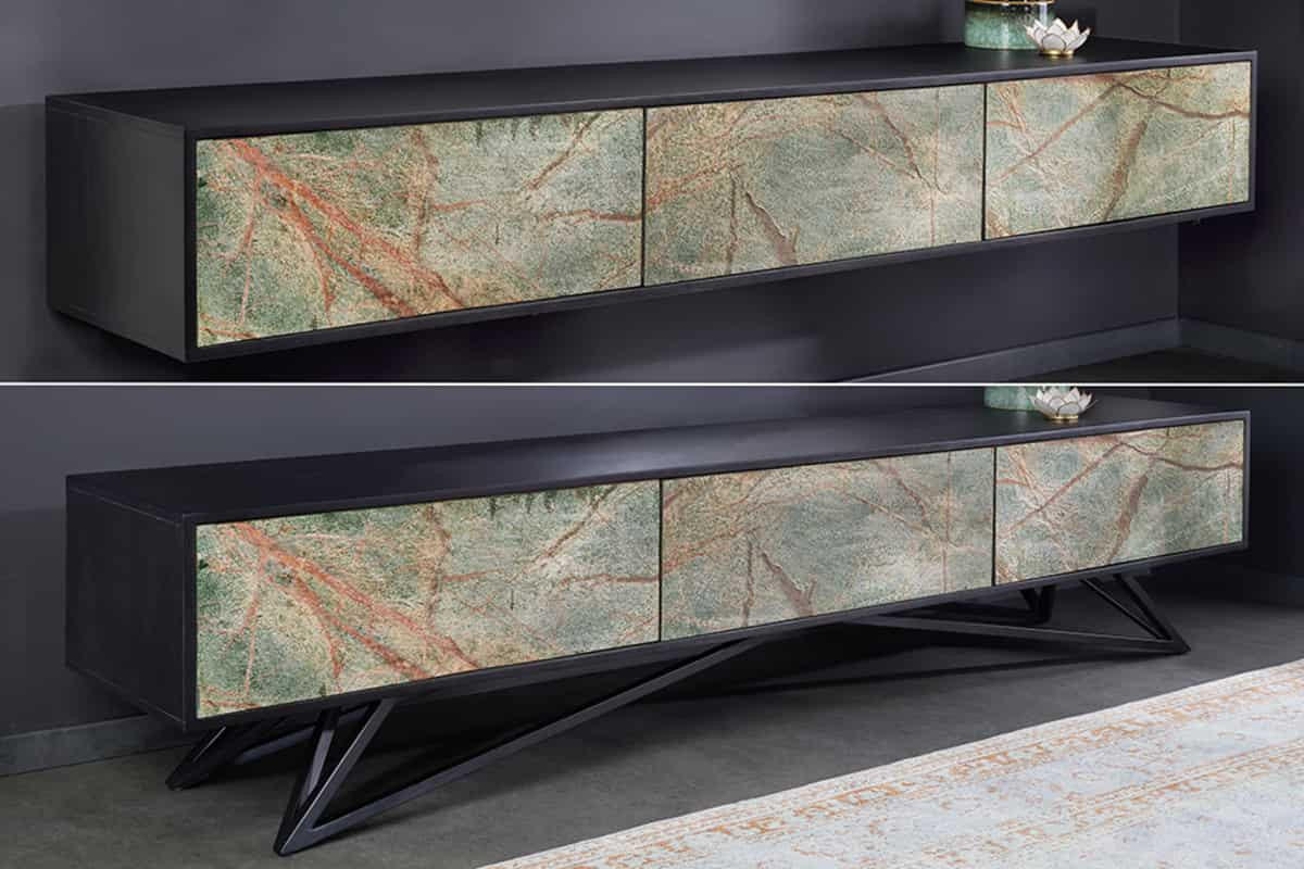 TV LOWBOARD MOUNTAIN SOUL Akazie 200cm - Multicolor/Schwarz, Holz/Stein (200/50/38cm) - riess-ambiente