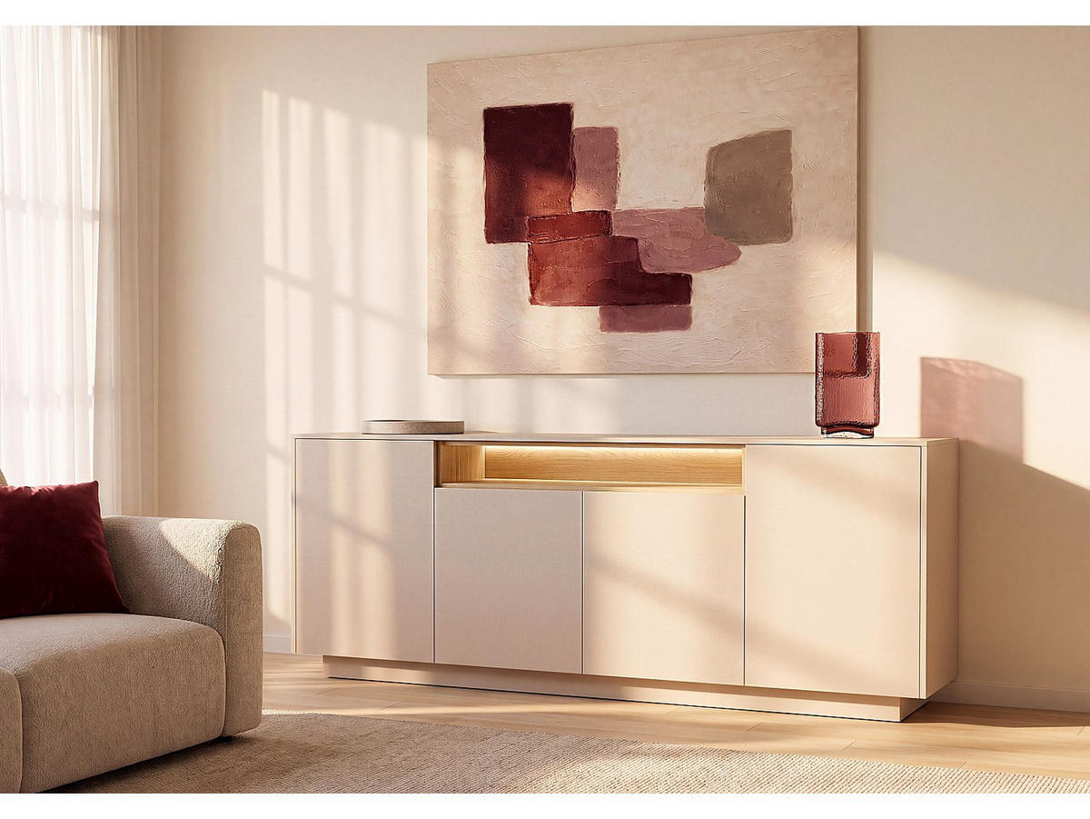 SIDEBOARD - 203 cm x 39.5 cm - glas - beige, naturfarben hell Alivento - Beige/Naturfarben, Glas/Holz (203/83/39.5cm) - Vente-Unique