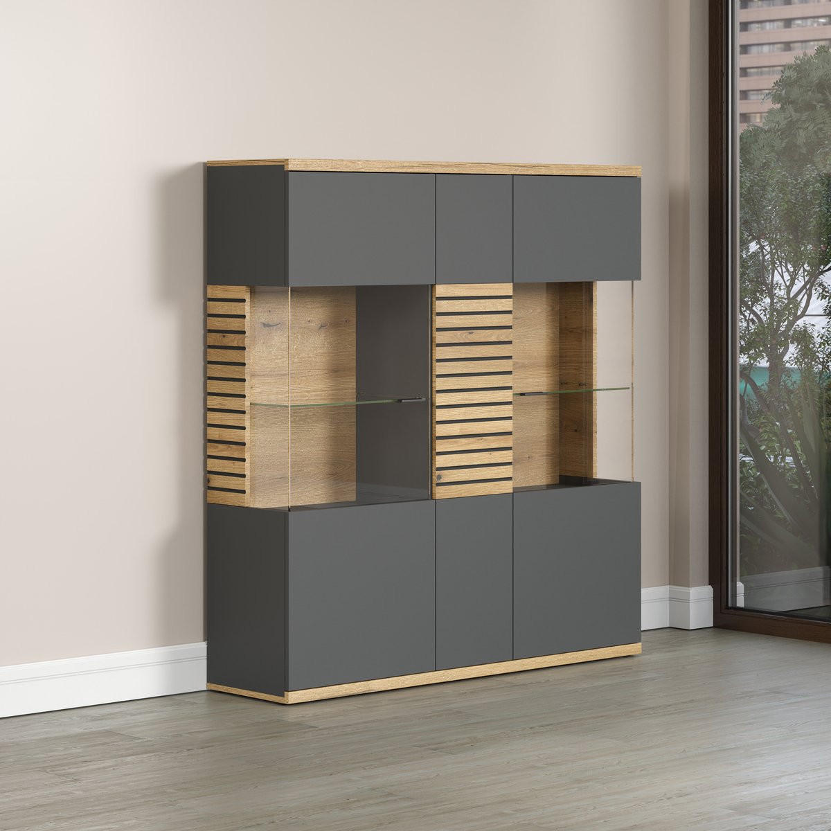 HIGHBOARD Norris Anthrazit - Anthrazit, Holzwerkstoff (131/147/38cm) - Trendteam