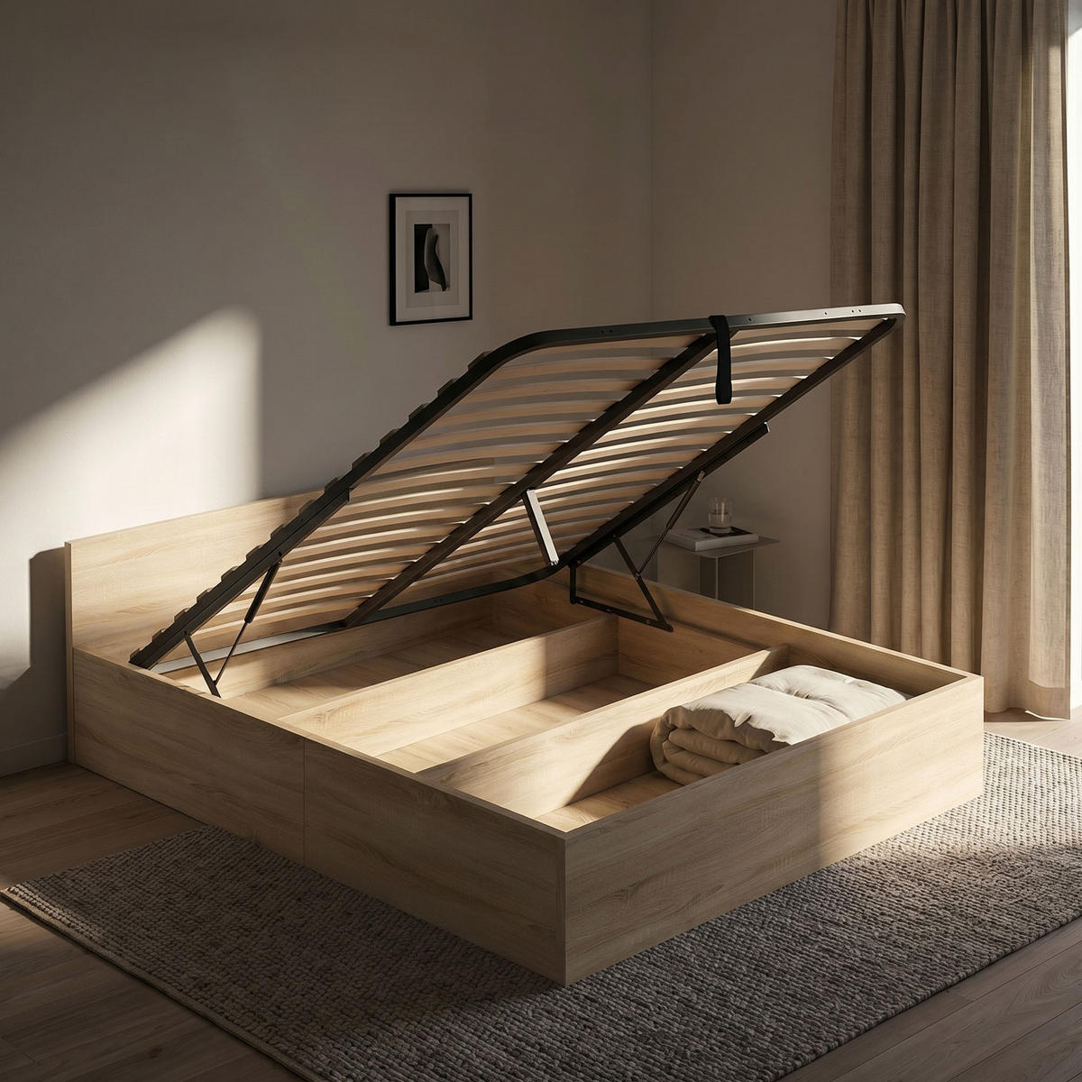 BETT mit Bettkasten 160x200 cm Metalllattenrost Sonoma Eiche - Sonoma Eiche, Holzwerkstoff (160/200cm) - Akord