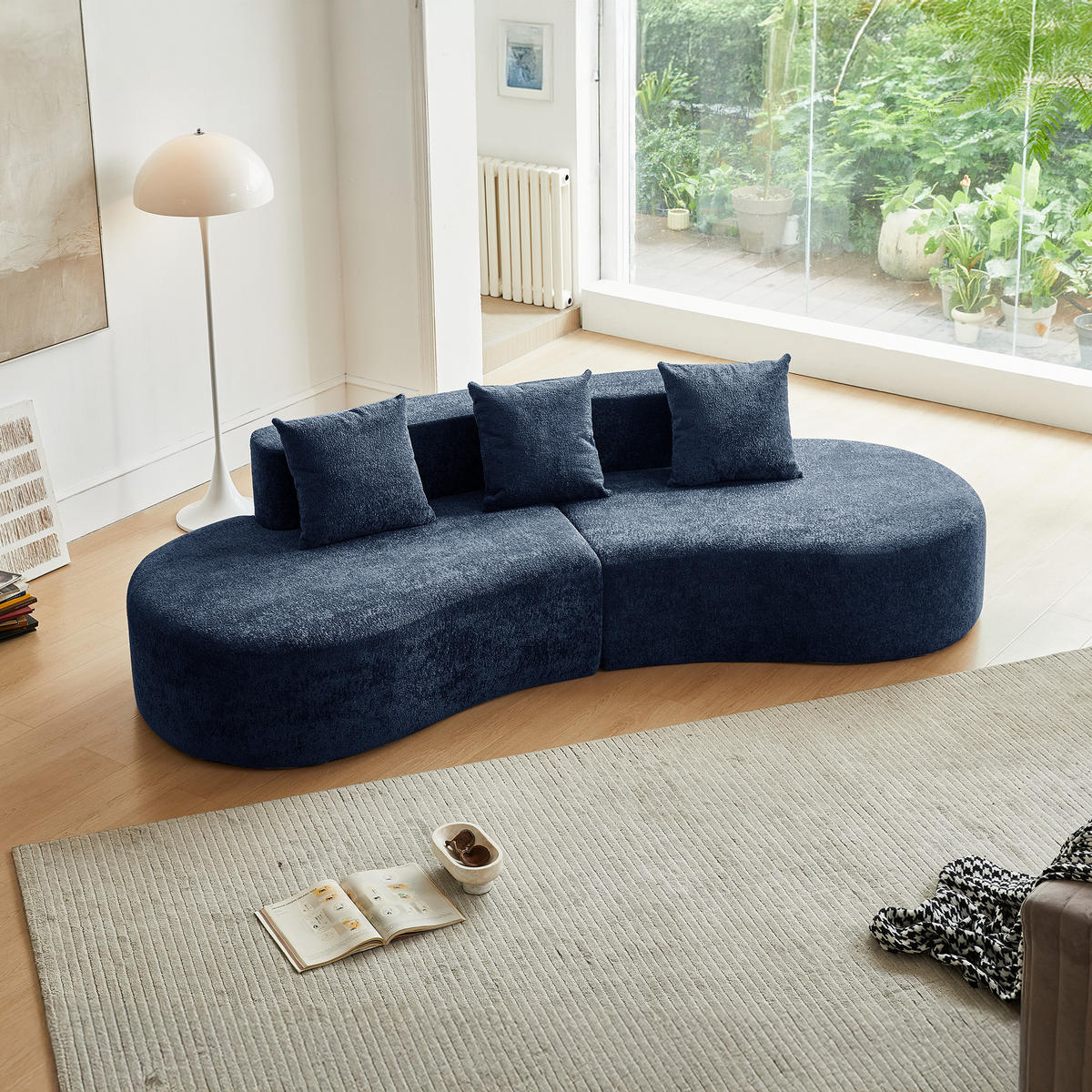 ECKSOFA Samtbezug inklusive Zierkissen 277/103/68 cm Blau - Blau, Textil (103/277cm) - Redom